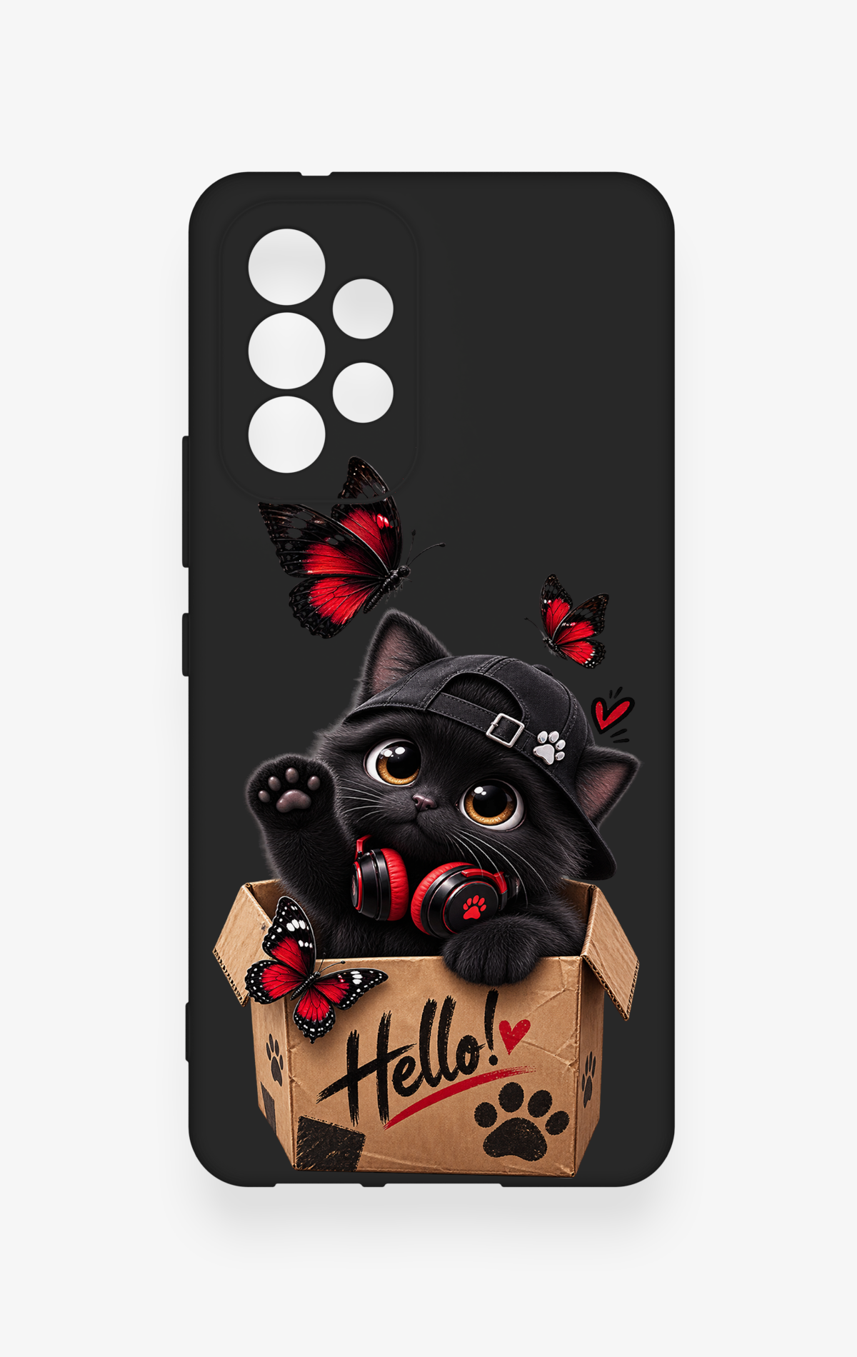 Samsung A53 Uyumlu Hello Cat Desenli Silikon Kılıf