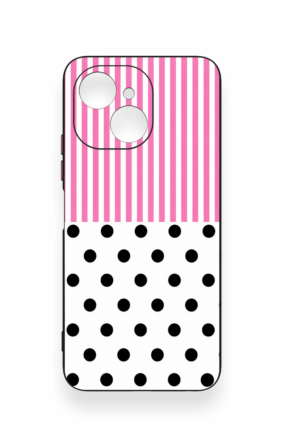 Tecno Spark 40C Uyumlu Pembe Çizgili Puantiye Desenli Silikon Kılıf