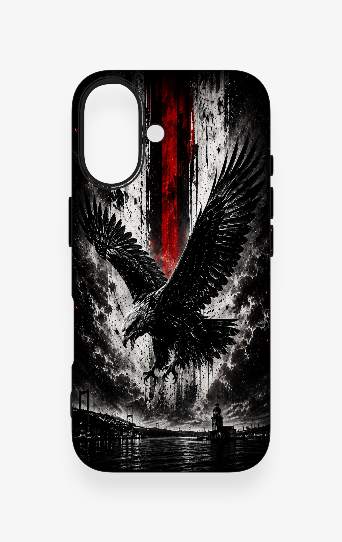 iPhone 16 Uyumlu Kara Kartal Desenli Silikon Kılıf