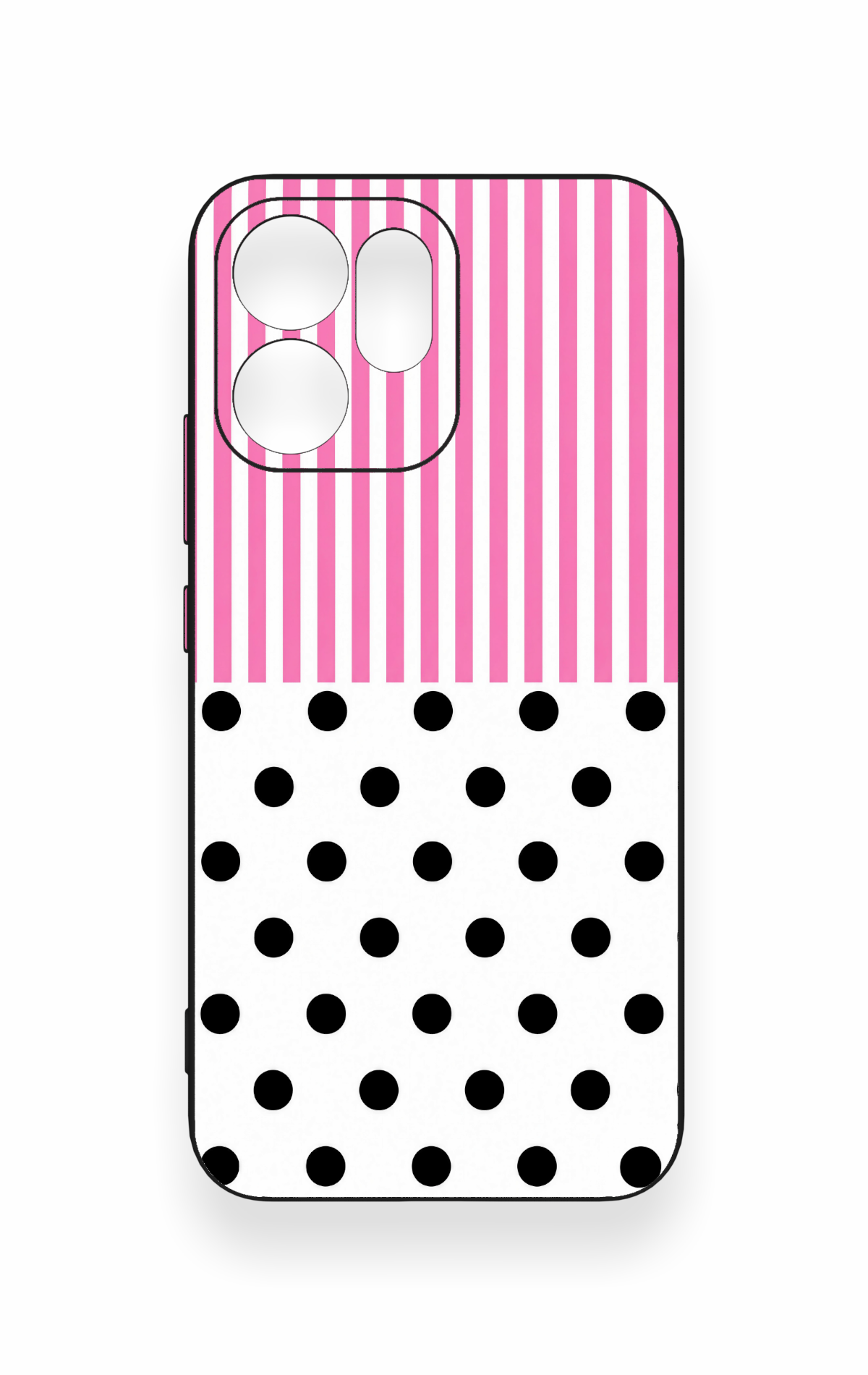 Oppo Reno 14F Uyumlu Pembe Çizgili Puantiye Desenli Silikon Kılıf