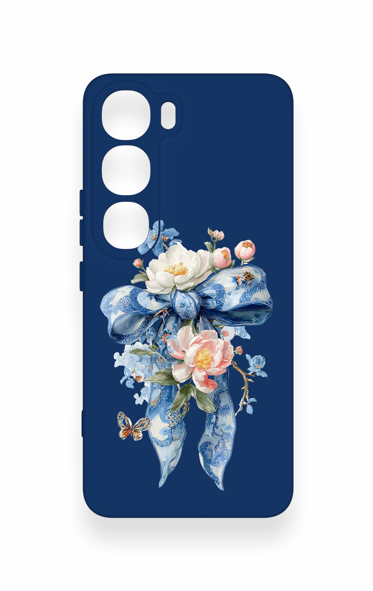 Vivo V40 Lite 5G Uyumlu Mavi Kurdeleli Çiçek Desenli Silikon Kılıf