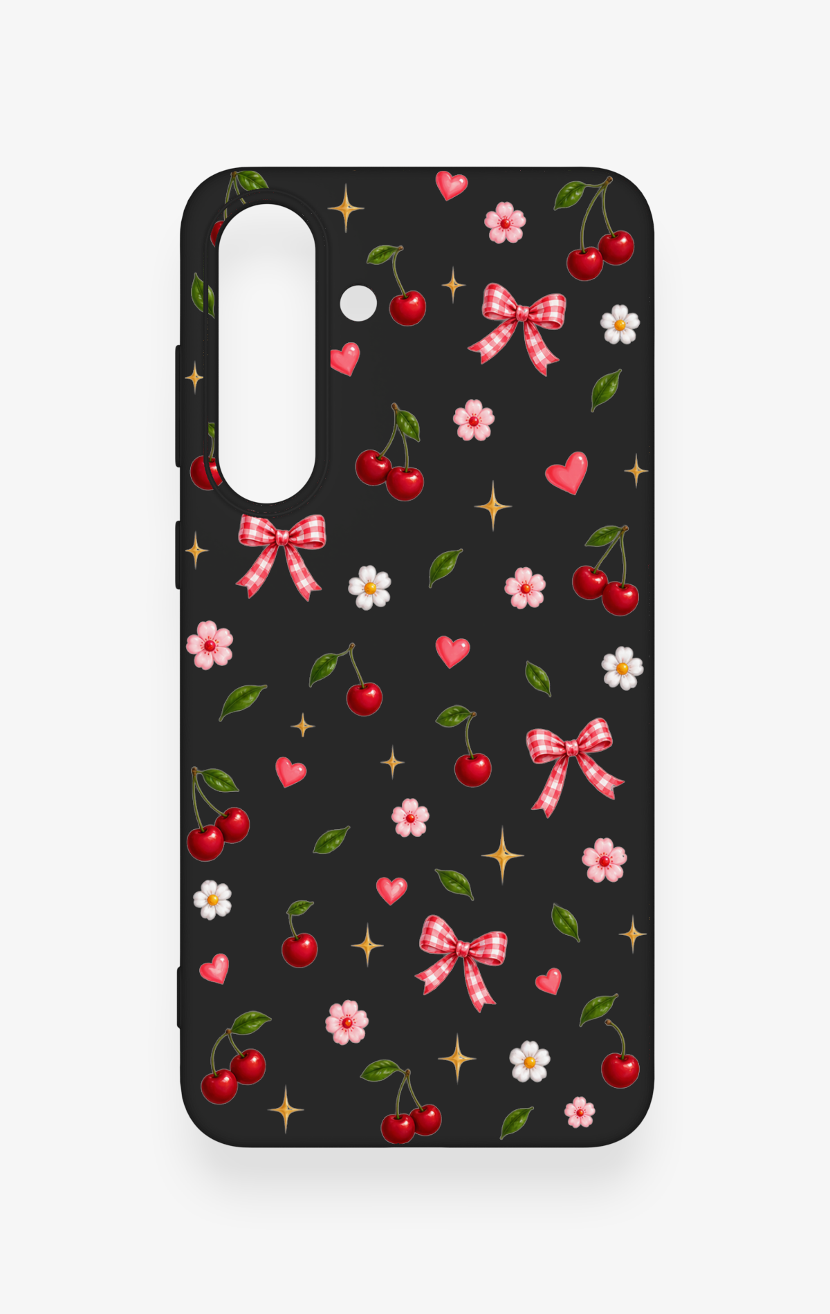 Samsung S25Fe Uyumlu Papatya Kiraz Fiyonk Desenli Silikon Kılıf