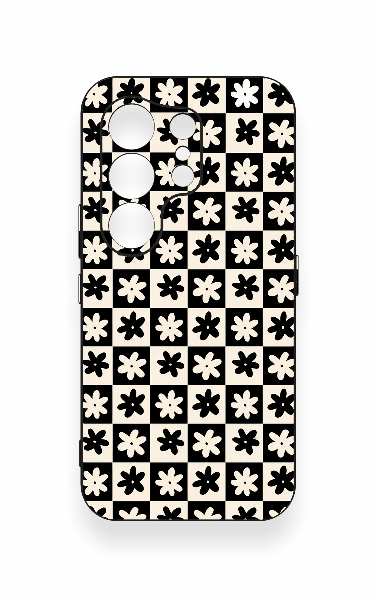 Tecno Camon 50 Uyumlu Çiçek Motifli Dama Desenli Silikon Kılıf