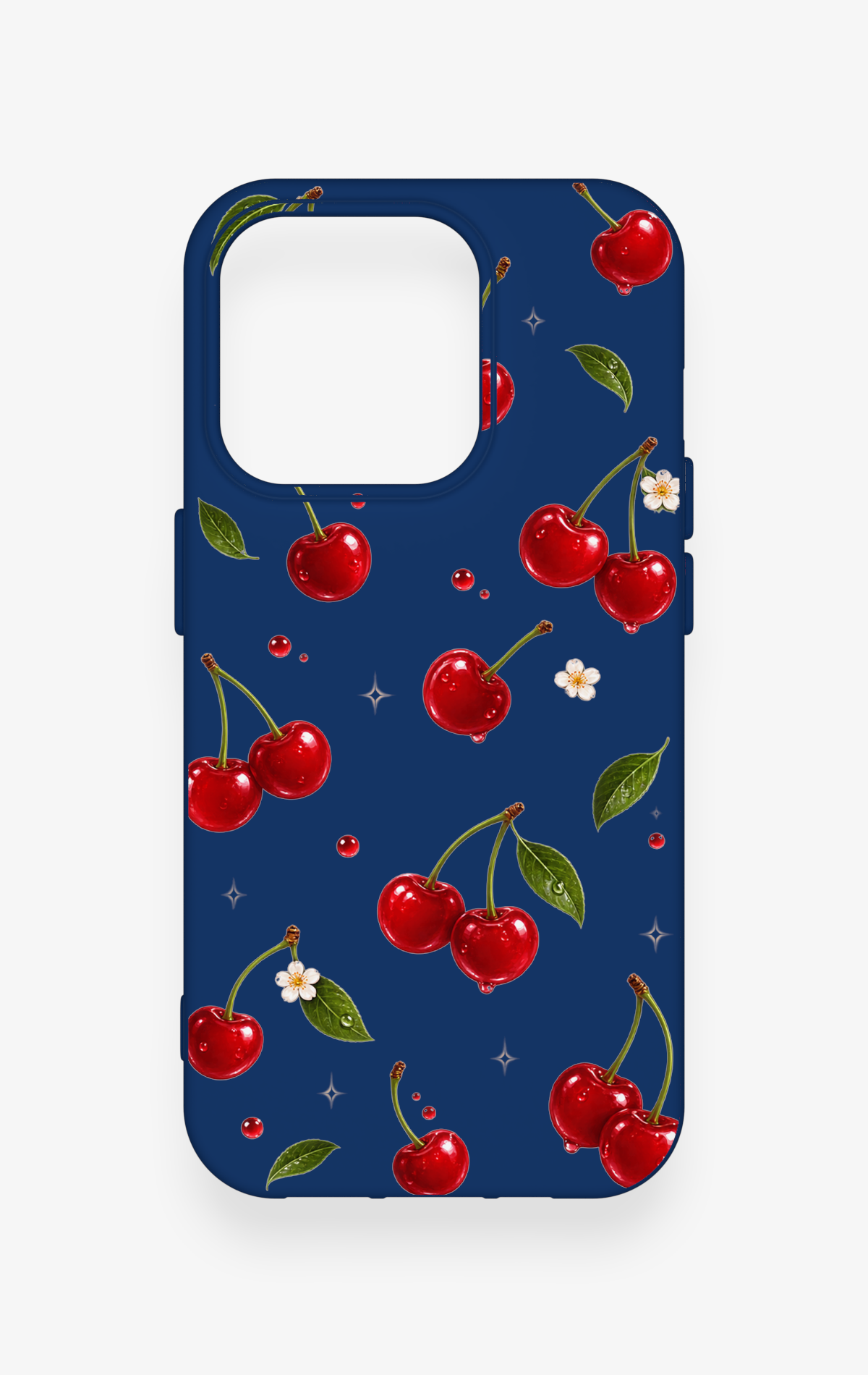 iPhone 15 Pro Uyumlu Kiraz Papatya Desenli Silikon Kılıf