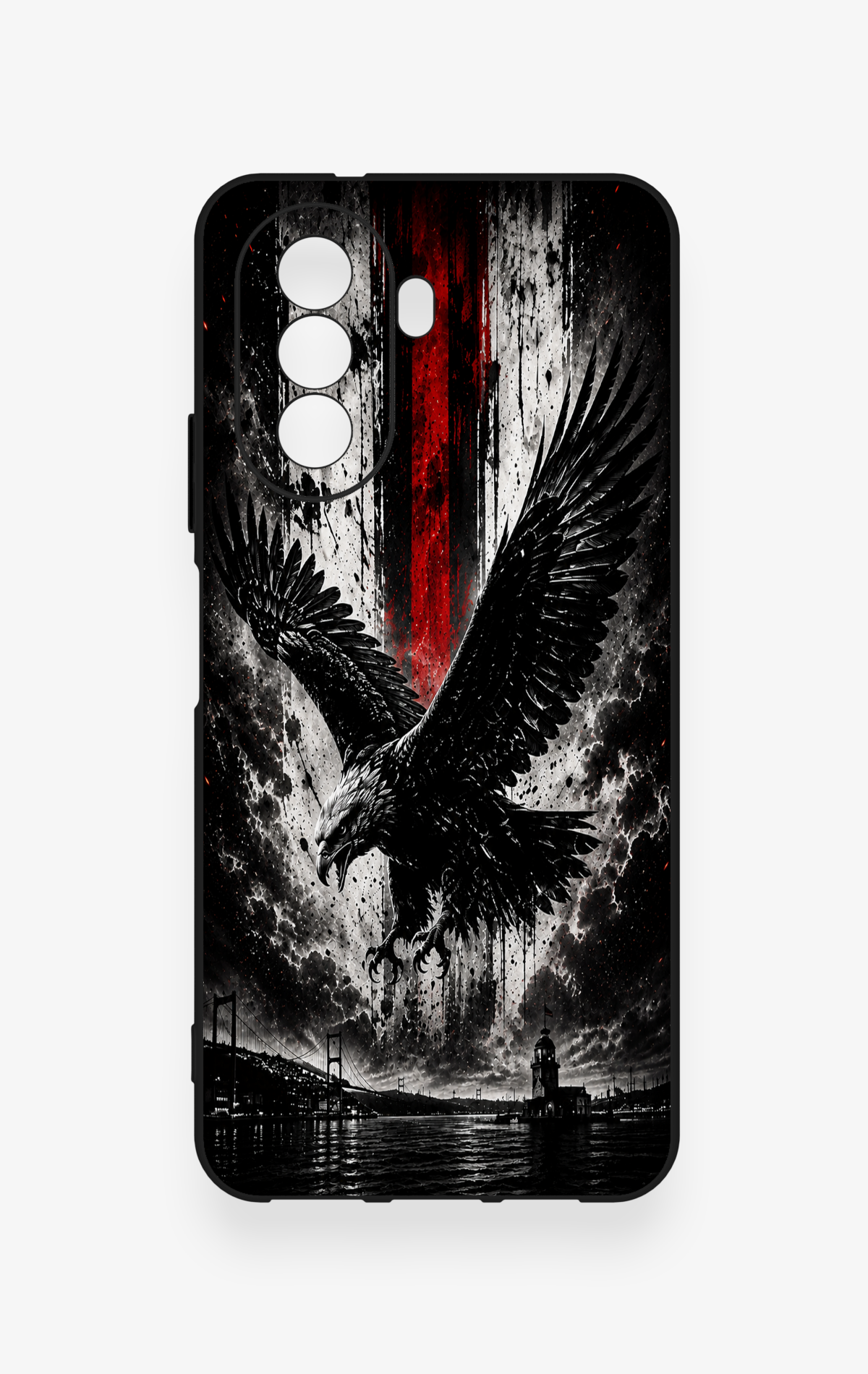 Huawei Nova Y70 Uyumlu Kara Kartal Desenli Silikon Kılıf