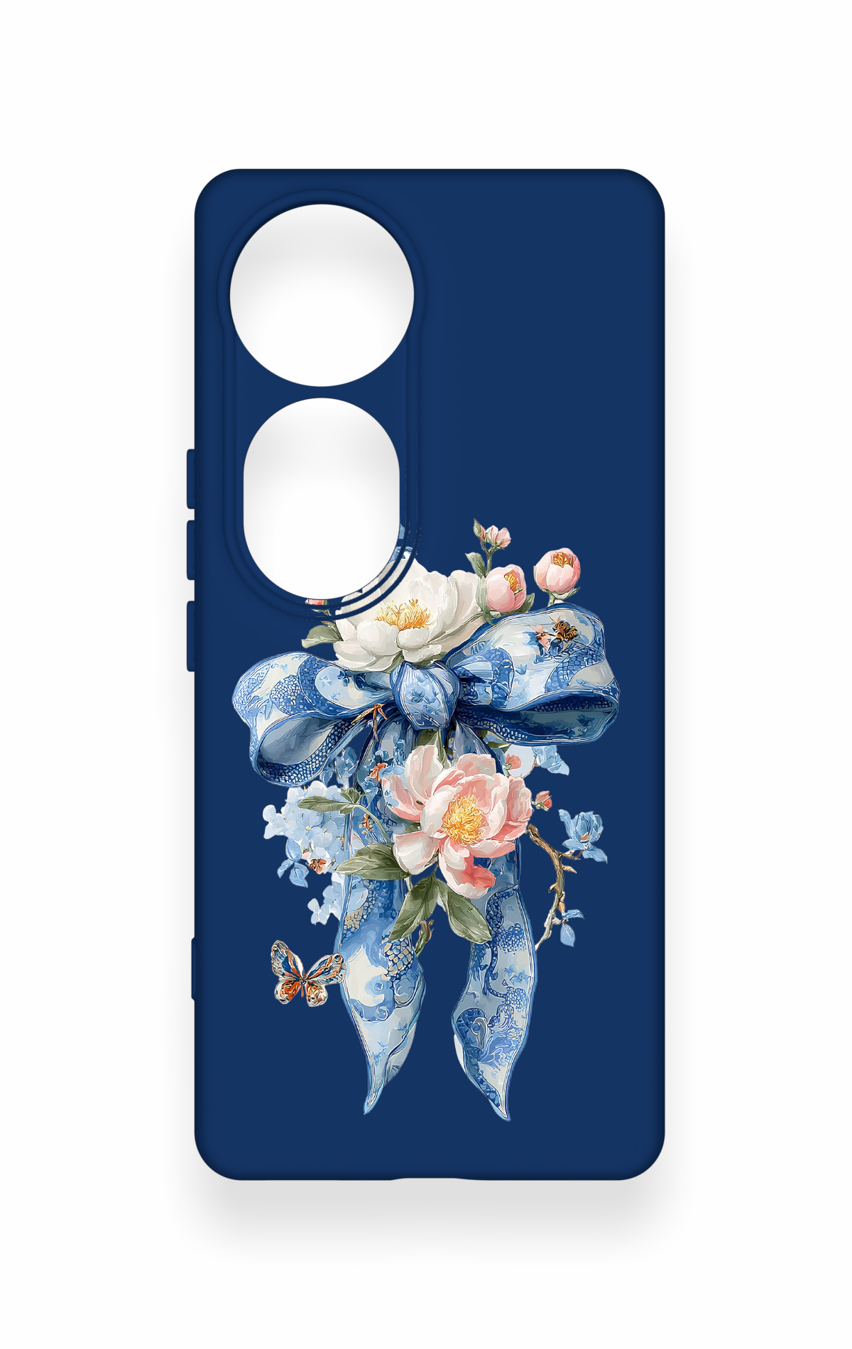 Vivo V40 Uyumlu Mavi Kurdeleli Çiçek Desenli Silikon Kılıf