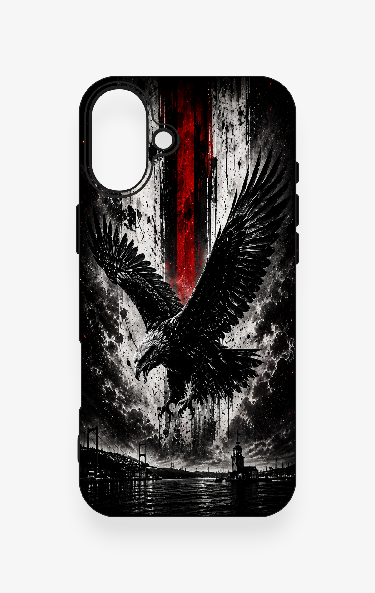 iPhone 16 Plus Uyumlu Kara Kartal Desenli Silikon Kılıf