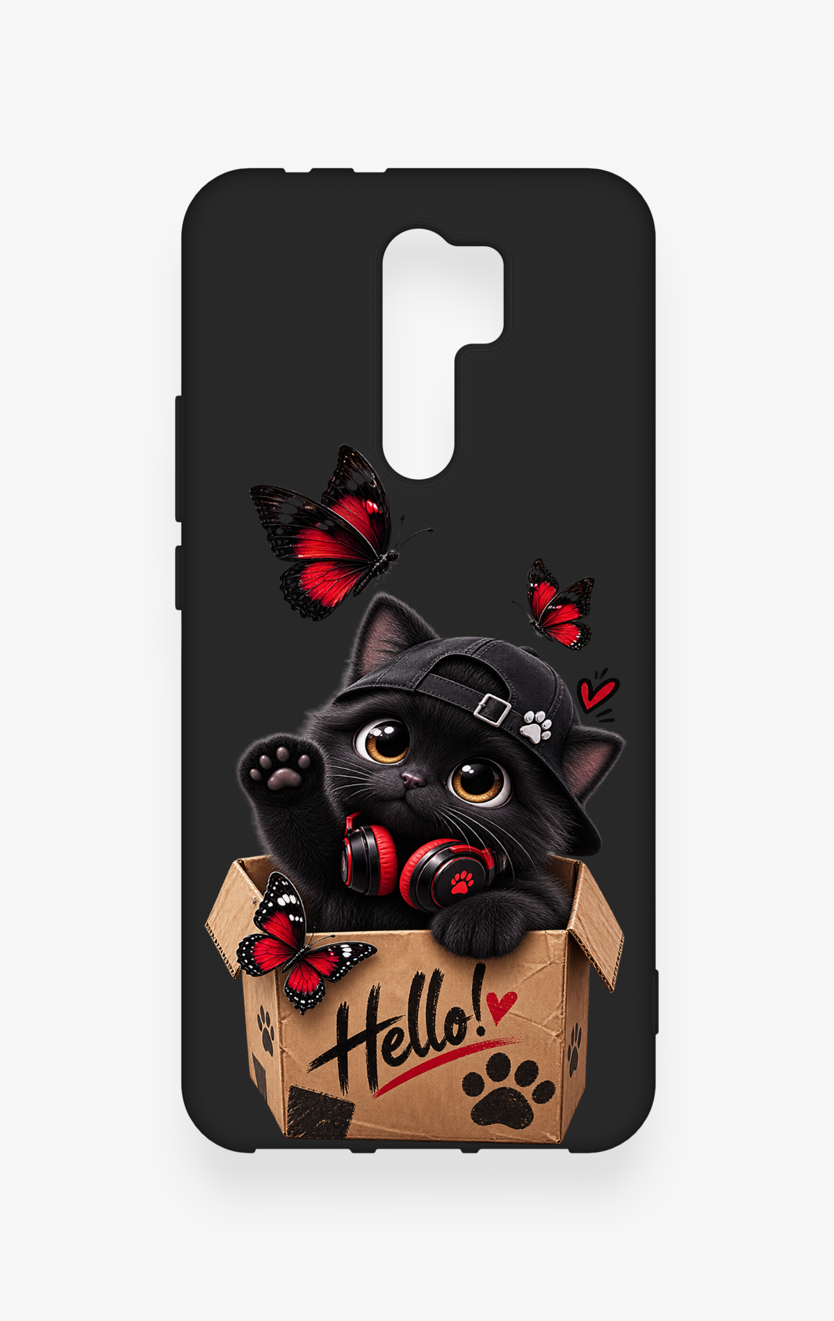Redmi 9 Uyumlu Hello Cat Desenli Silikon Kılıf