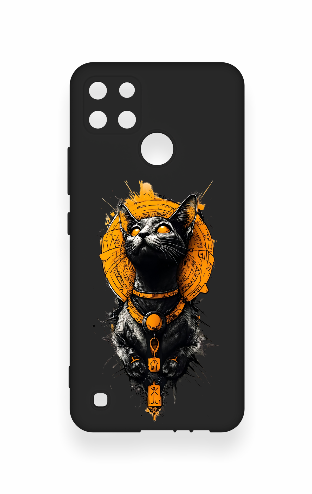 Realme C21Y Uyumlu Mısırlı Kedi Tanrısı Desenli Silikon Kılıf