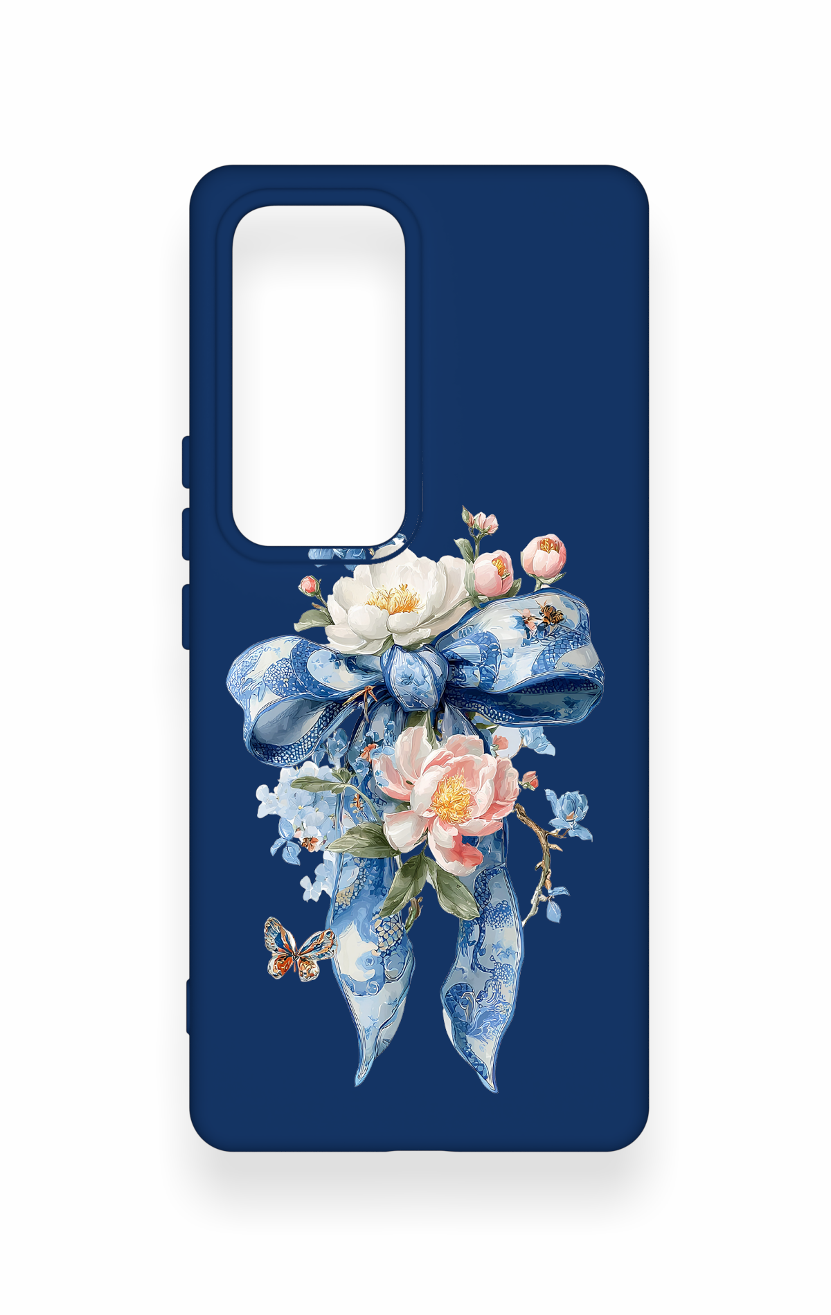 Vivo V30 Uyumlu Mavi Kurdeleli Çiçek Desenli Silikon Kılıf