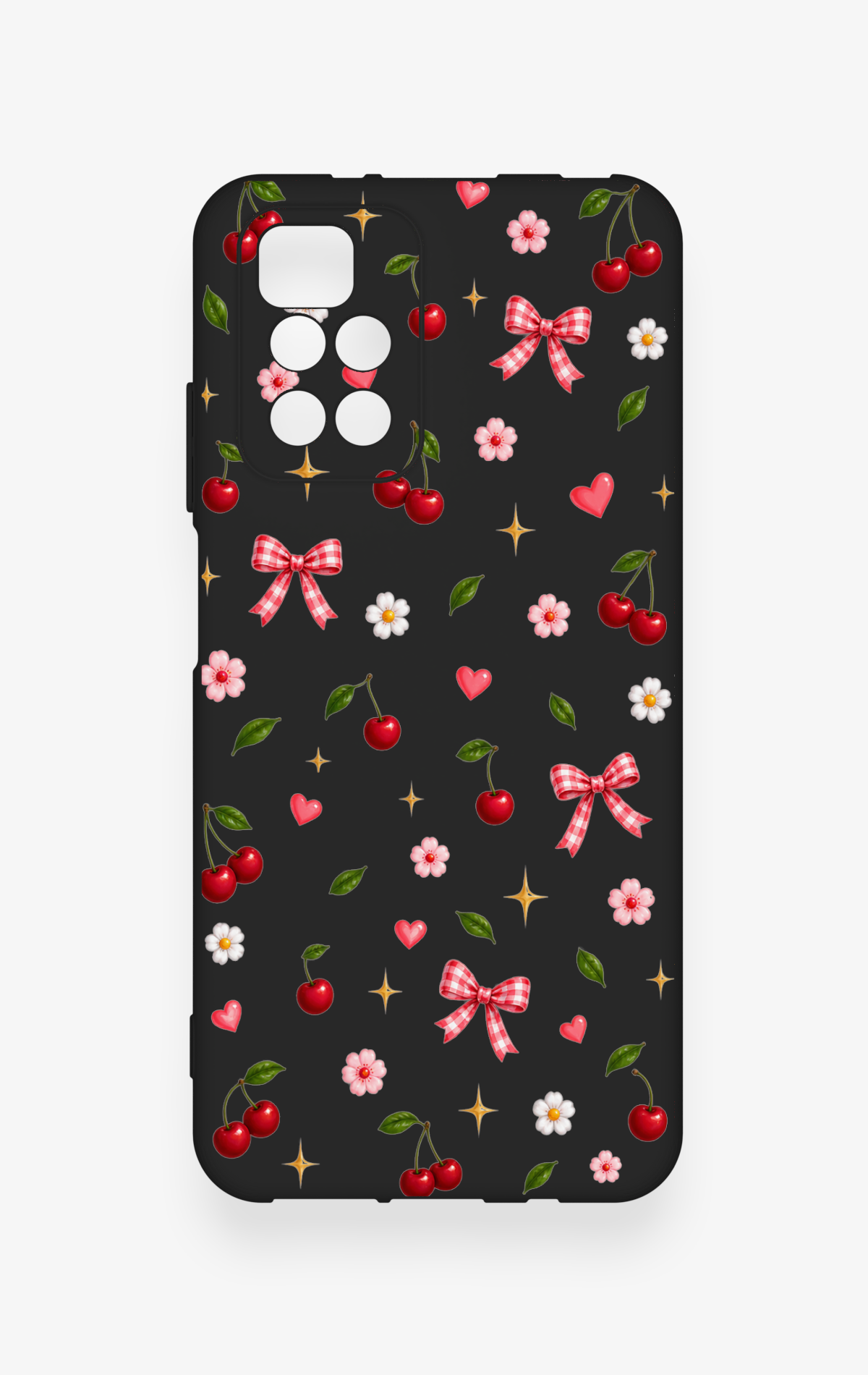 Redmi 10 2022 Uyumlu Papatya Kiraz Fiyonk Desenli Silikon Kılıf