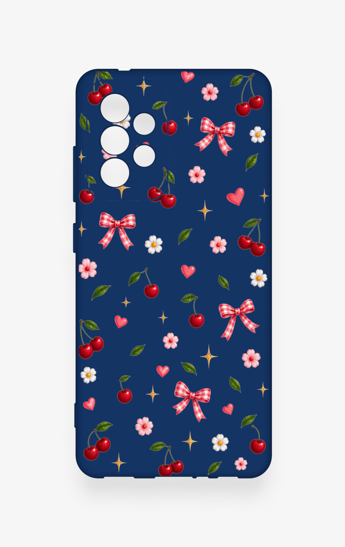 Samsung A52 Uyumlu Çiçek Kiraz Fiyonk Desenli Silikon Kılıf