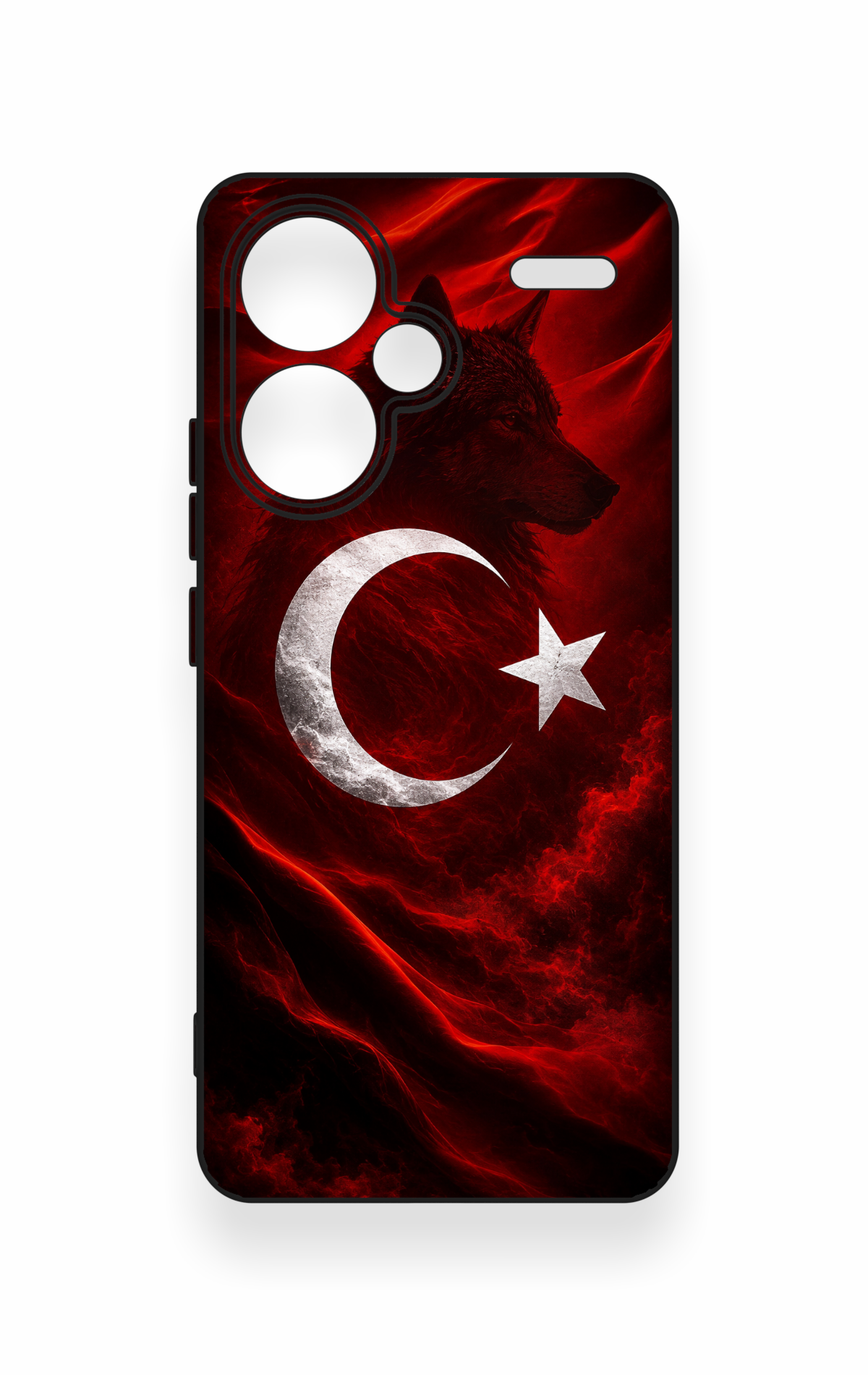 Redmi Note 13 Pro Plus Uyumlu Kurt Türk Bayrağı Desenli Silikon Kılıf