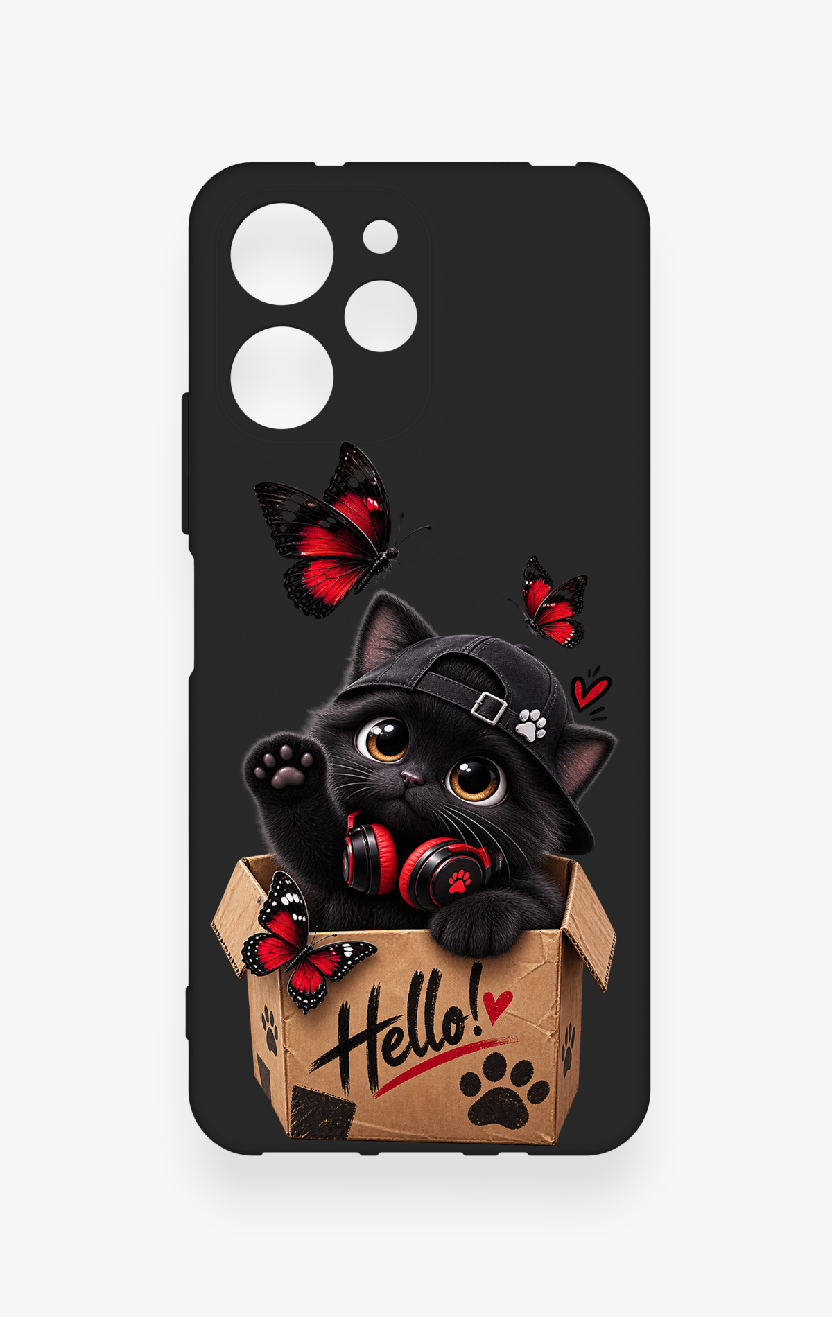 Redmi 12 Uyumlu Hello Cat Desenli Silikon Kılıf