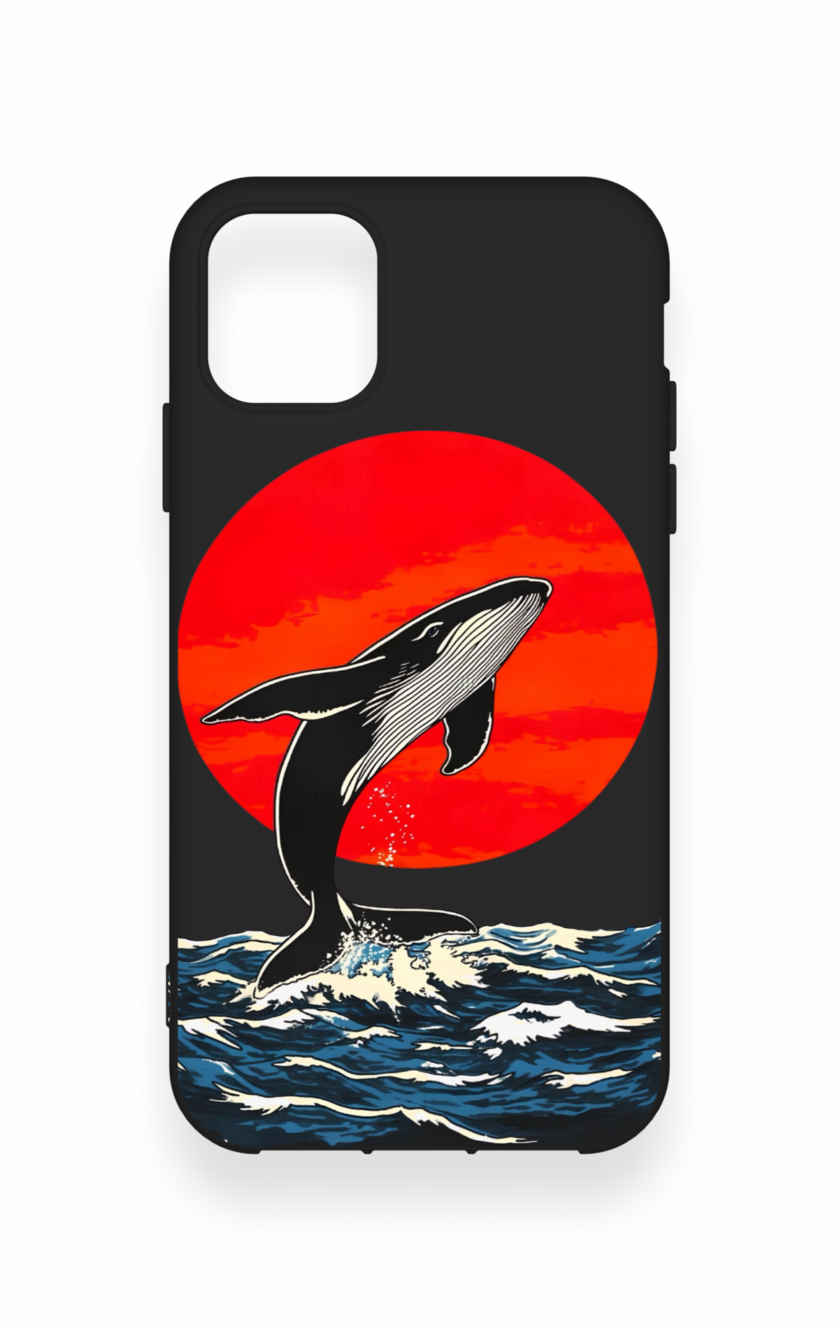 iPhone 11 Uyumlu Kırmızı Güneş Balina Desenli Silikon Kılıf