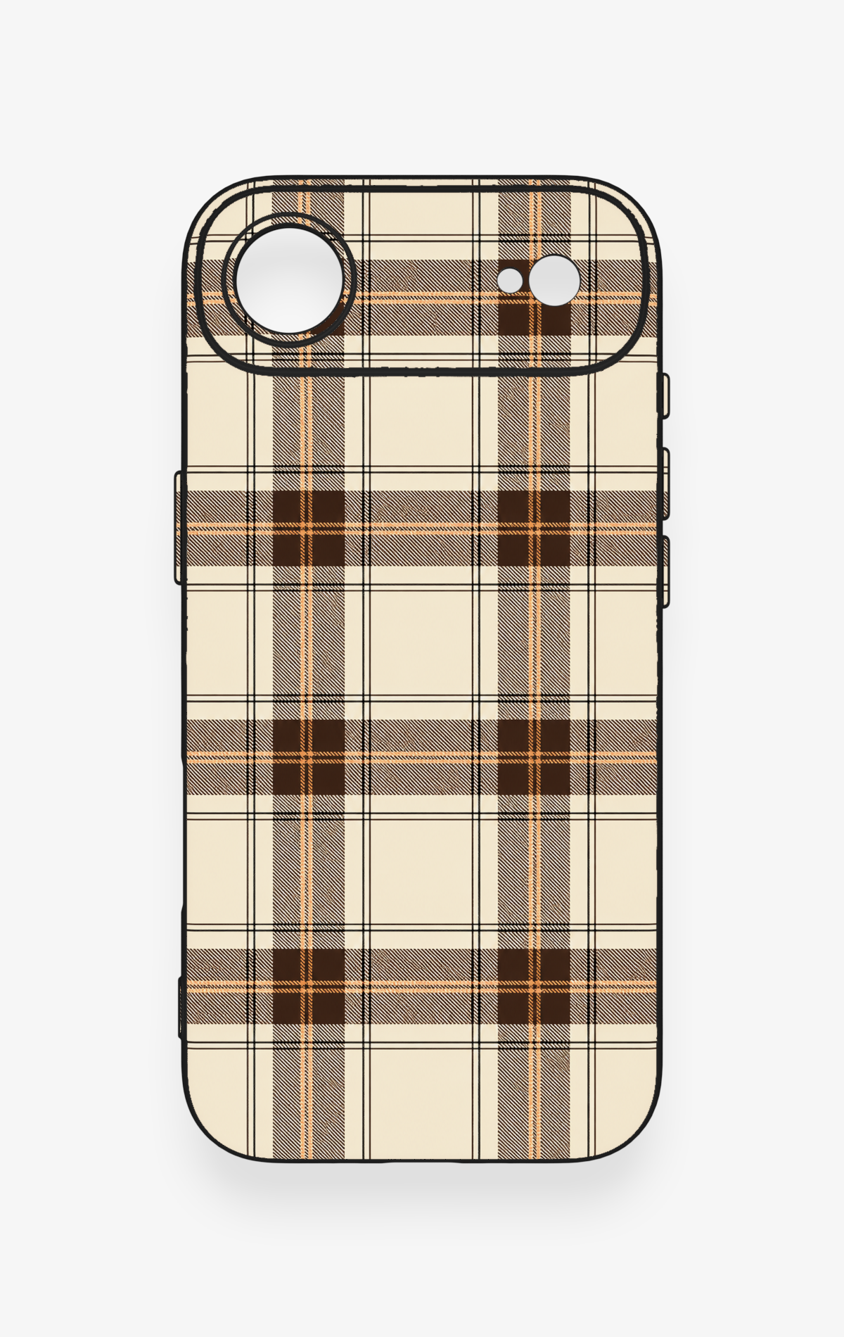 iPhone 17 Air Uyumlu Bej Kahverengi Ekose Desenli Silikon Kılıf