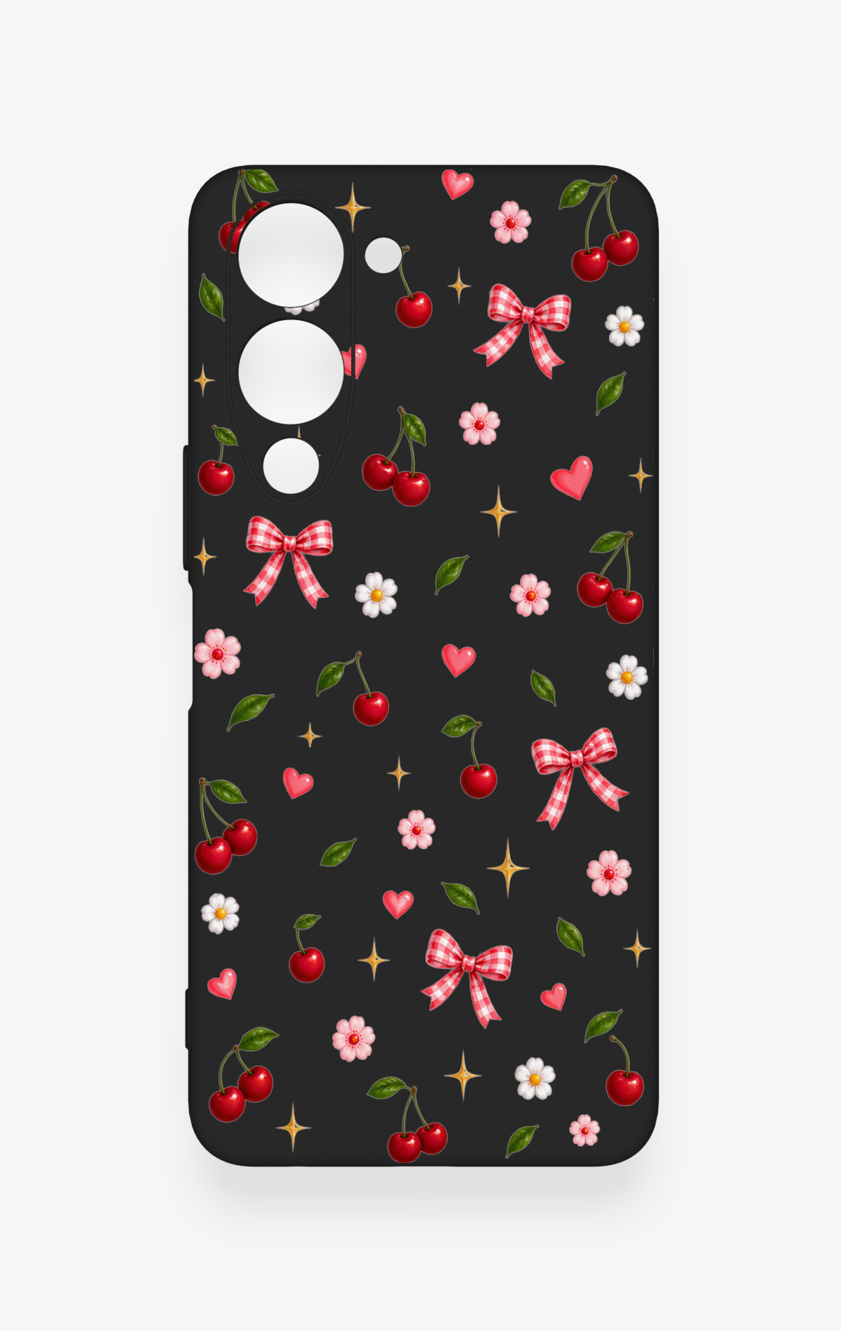 Vivo Y19 5G Uyumlu Papatya Kiraz Fiyonk Desenli Silikon Kılıf