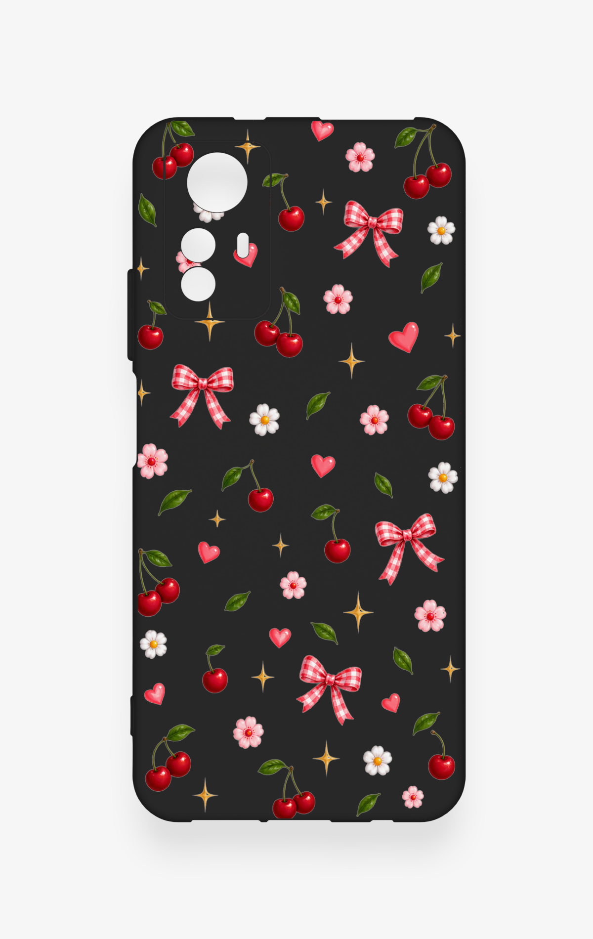 Redmi Note 12S Uyumlu Papatya Kiraz Fiyonk Desenli Silikon Kılıf