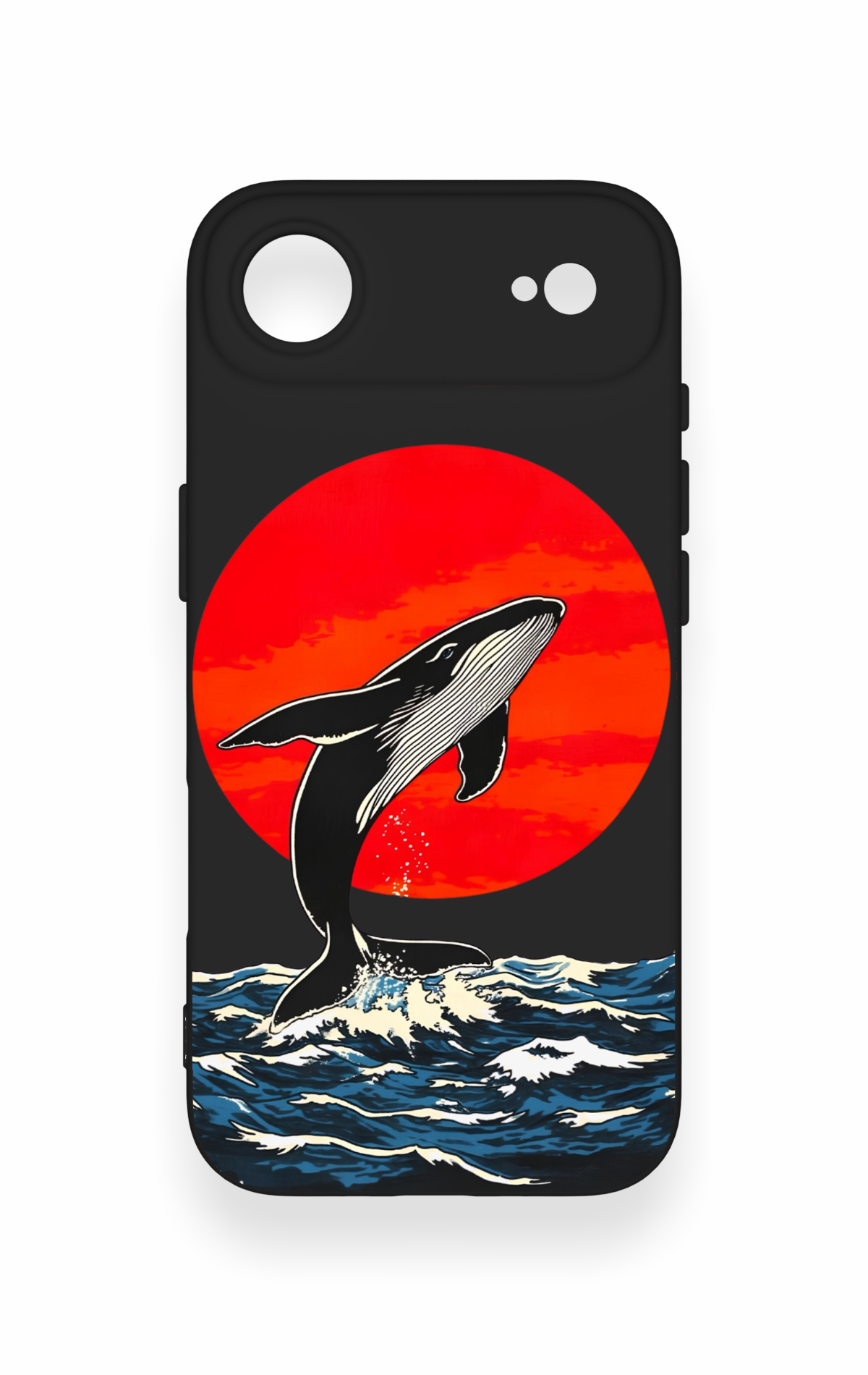iPhone 17 Air Uyumlu Kırmızı Güneş Balina Desenli Silikon Kılıf