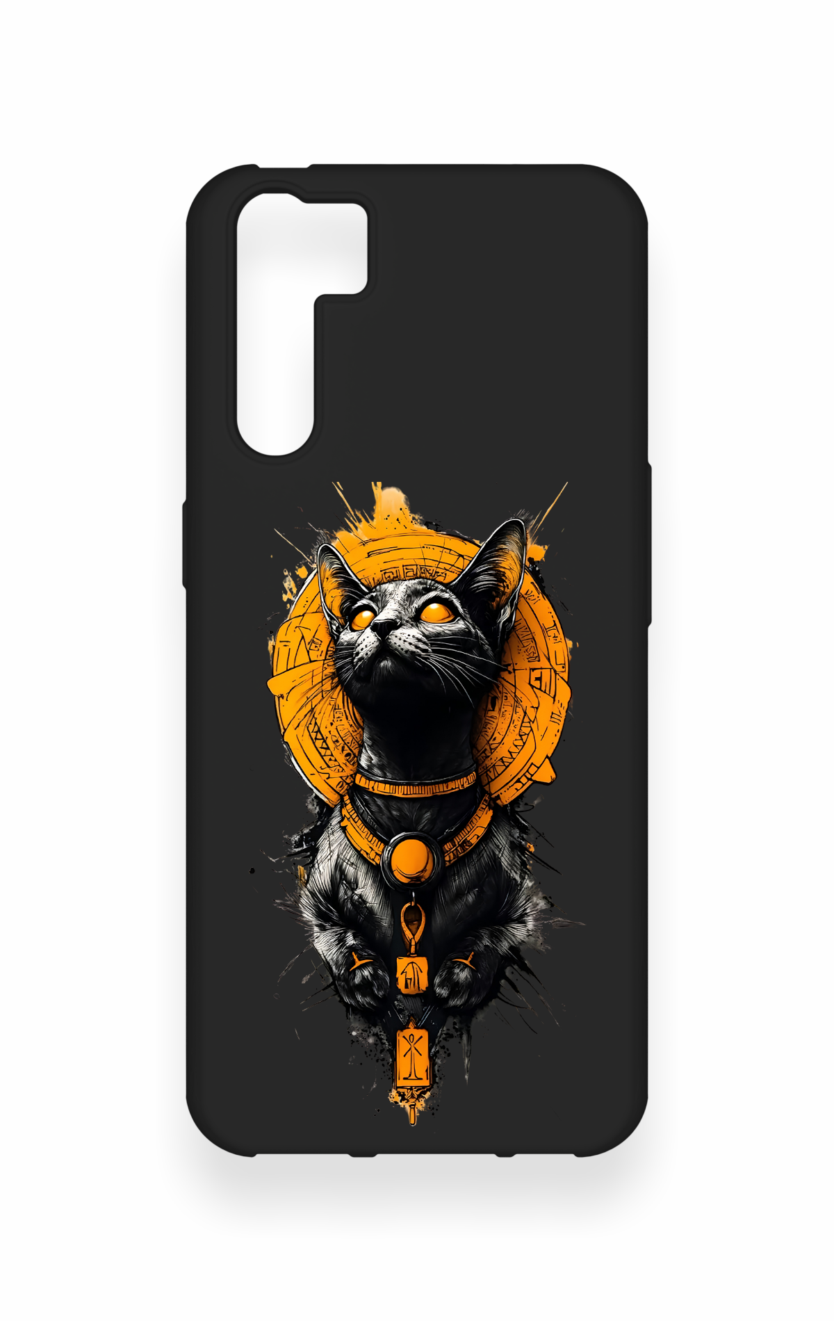 Oppo A91 Uyumlu Mısırlı Kedi Tanrısı Desenli Silikon Kılıf