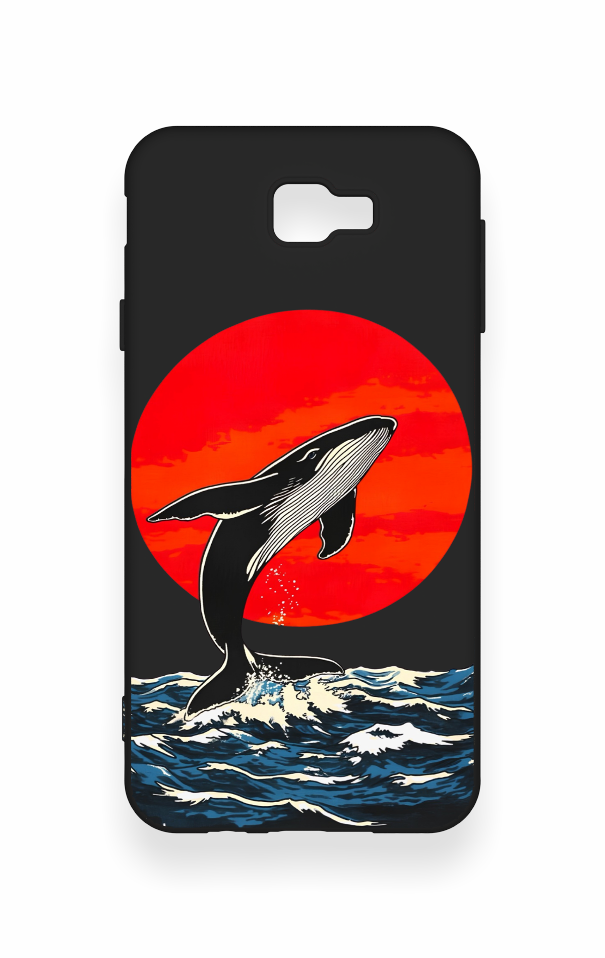 Samsung J7 Prime Uyumlu Kırmızı Güneş Balina Desenli Silikon Kılıf