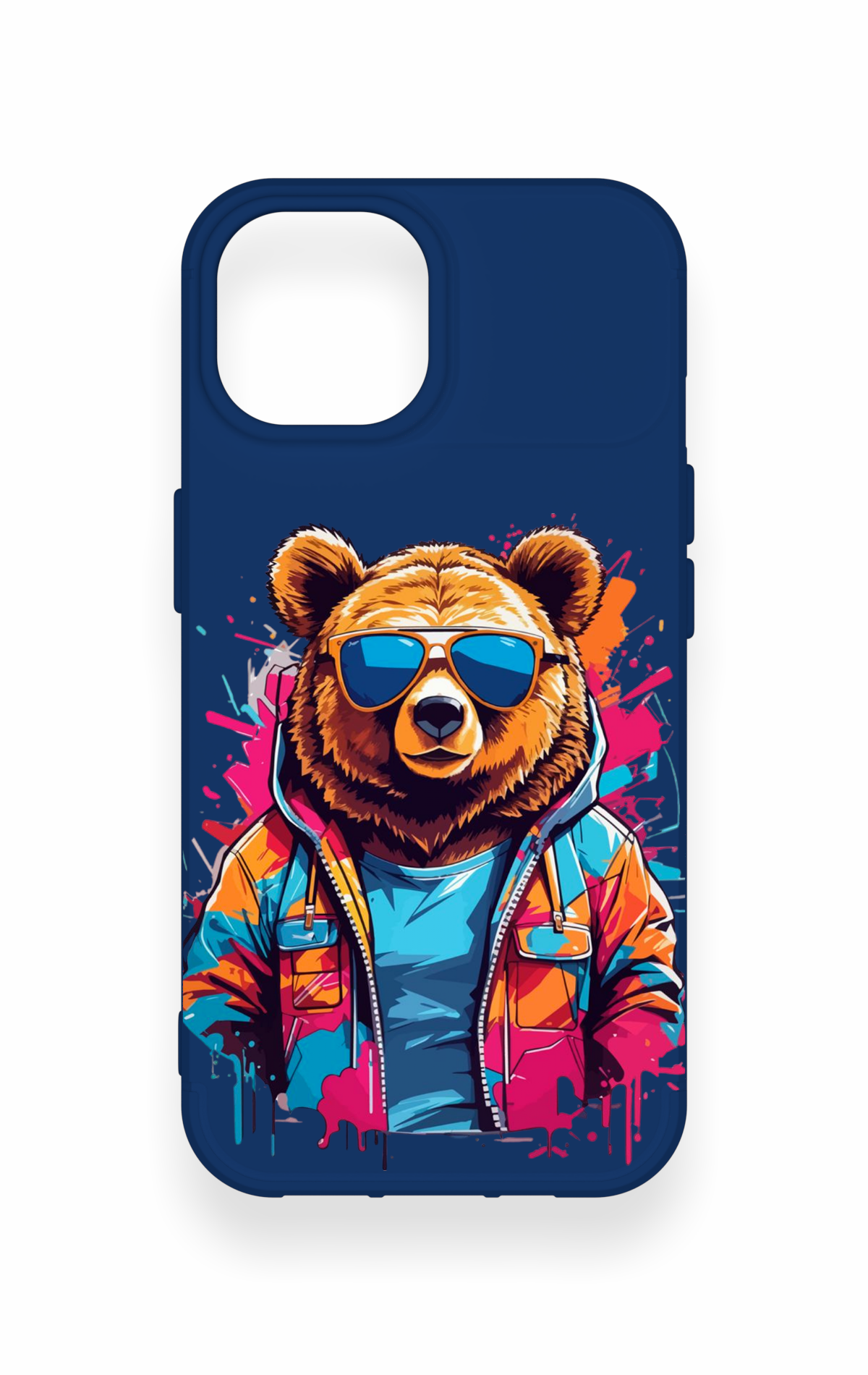 iPhone 15 Uyumlu Gözlüklü Ayı Desenli Silikon Kılıf