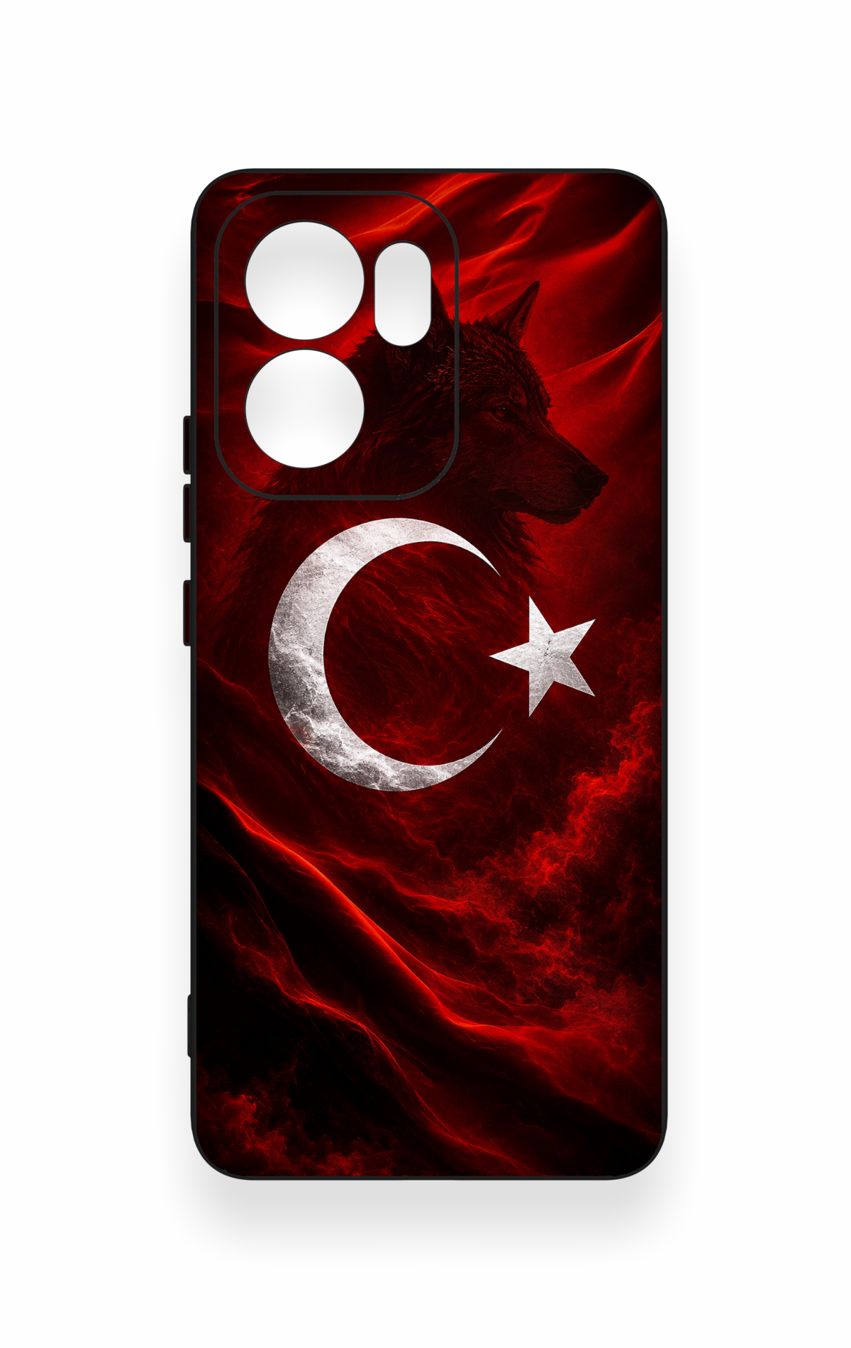 Oppo Reno 13F Uyumlu Kurt Türk Bayrağı Desenli Silikon Kılıf