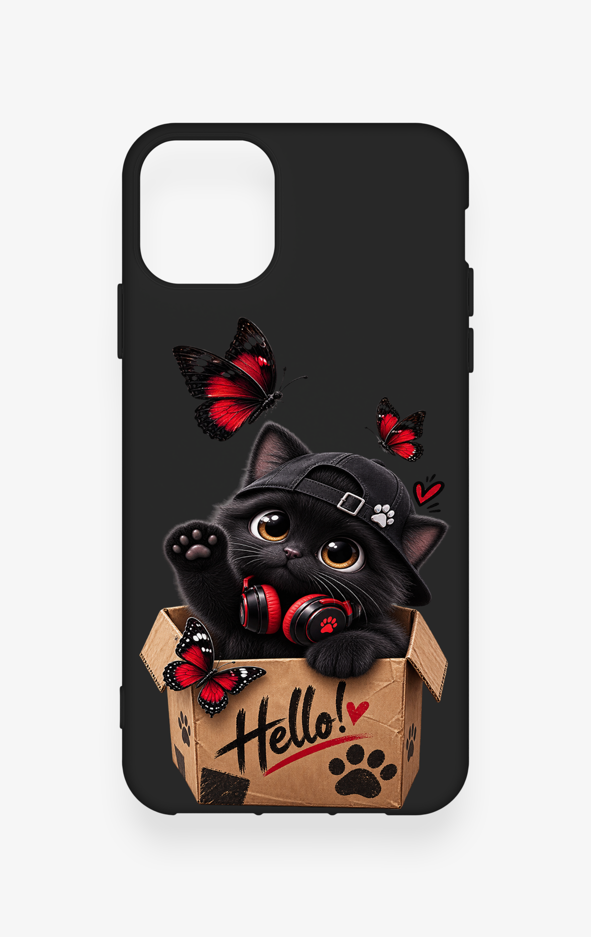 iPhone 11 Pro Max Uyumlu Hello Cat Desenli Silikon Kılıf