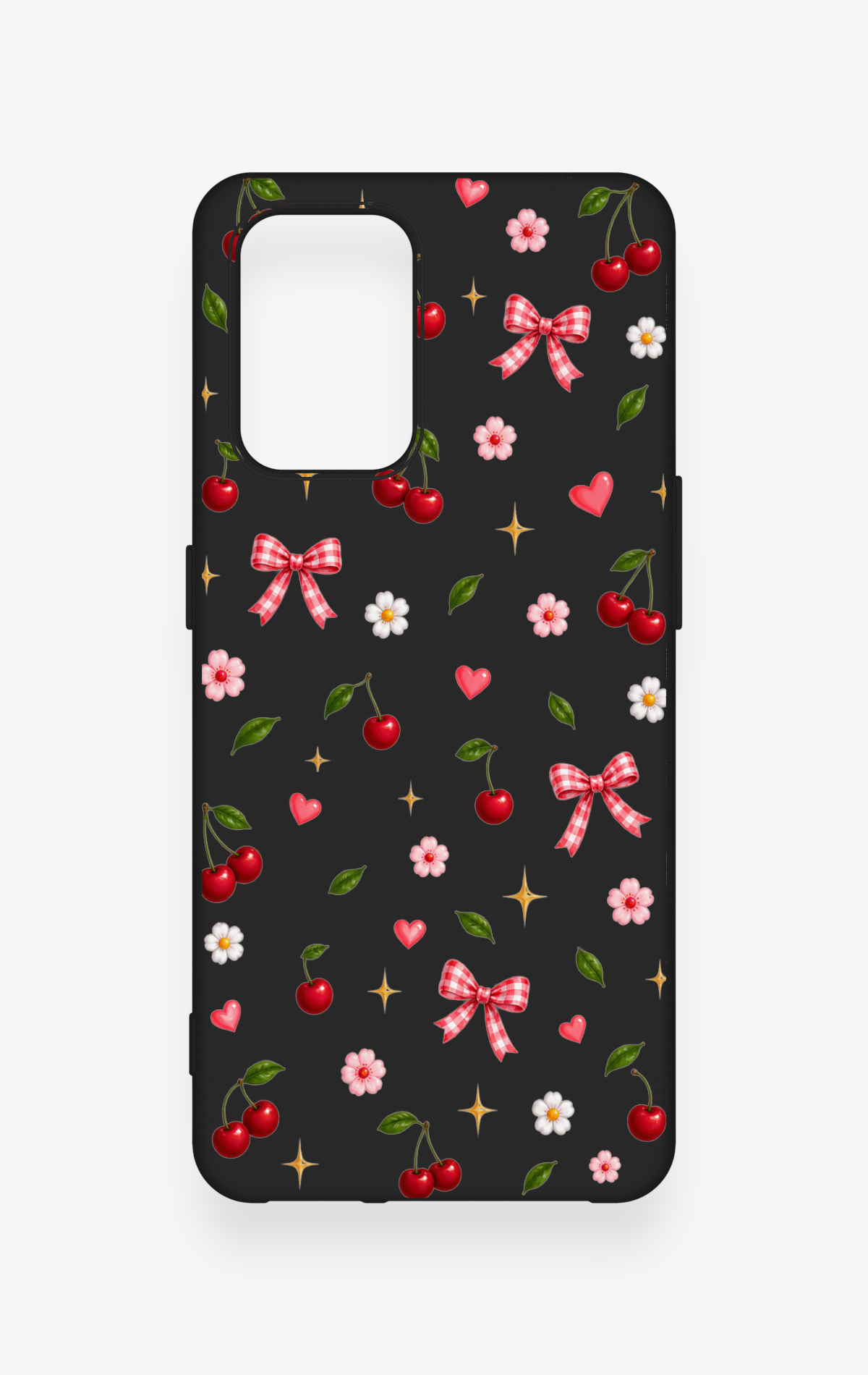 Oppo-A74 Uyumlu Papatya Kiraz Fiyonk Desenli Silikon Kılıf