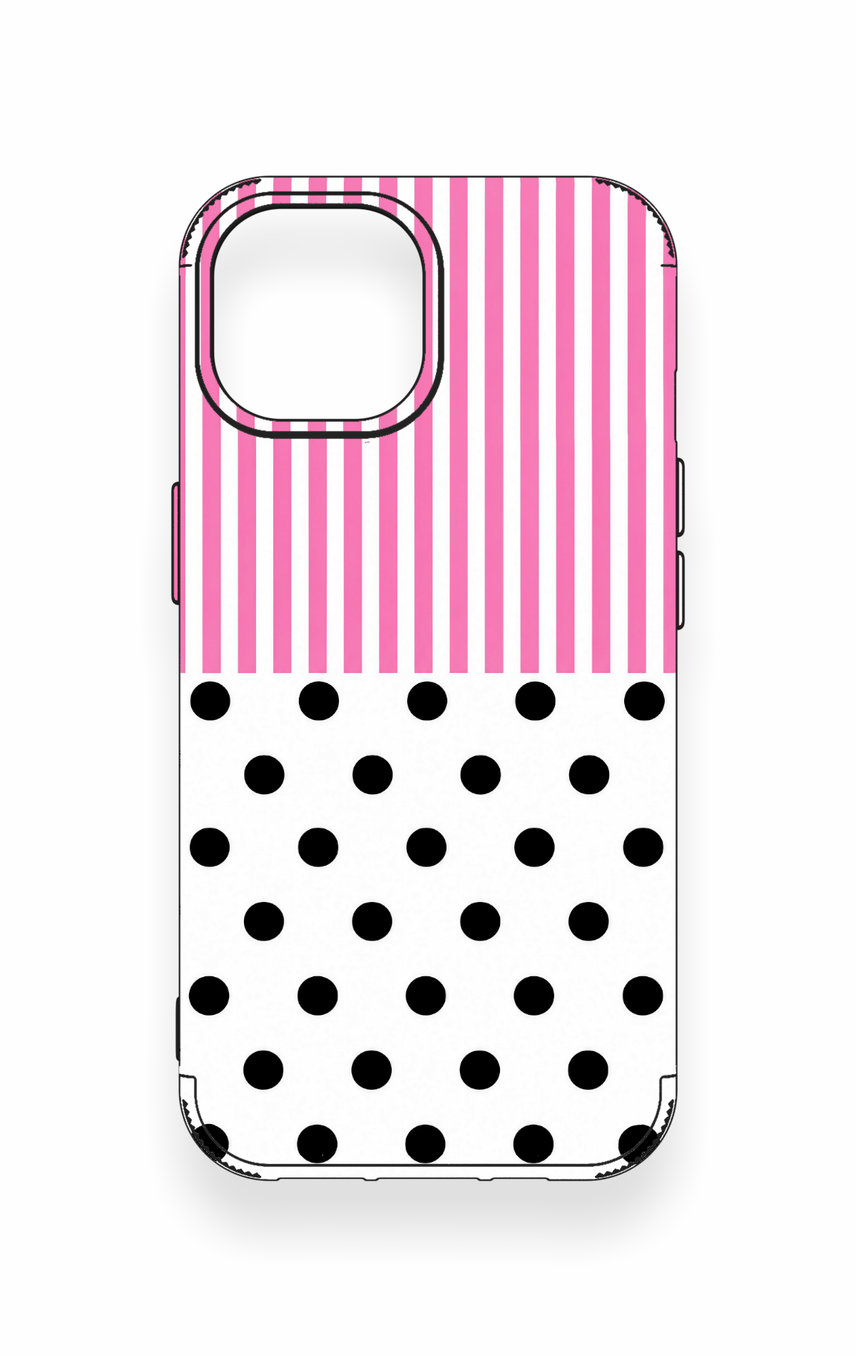 iPhone 15 Uyumlu Pembe Çizgili Puantiye Desenli Silikon Kılıf
