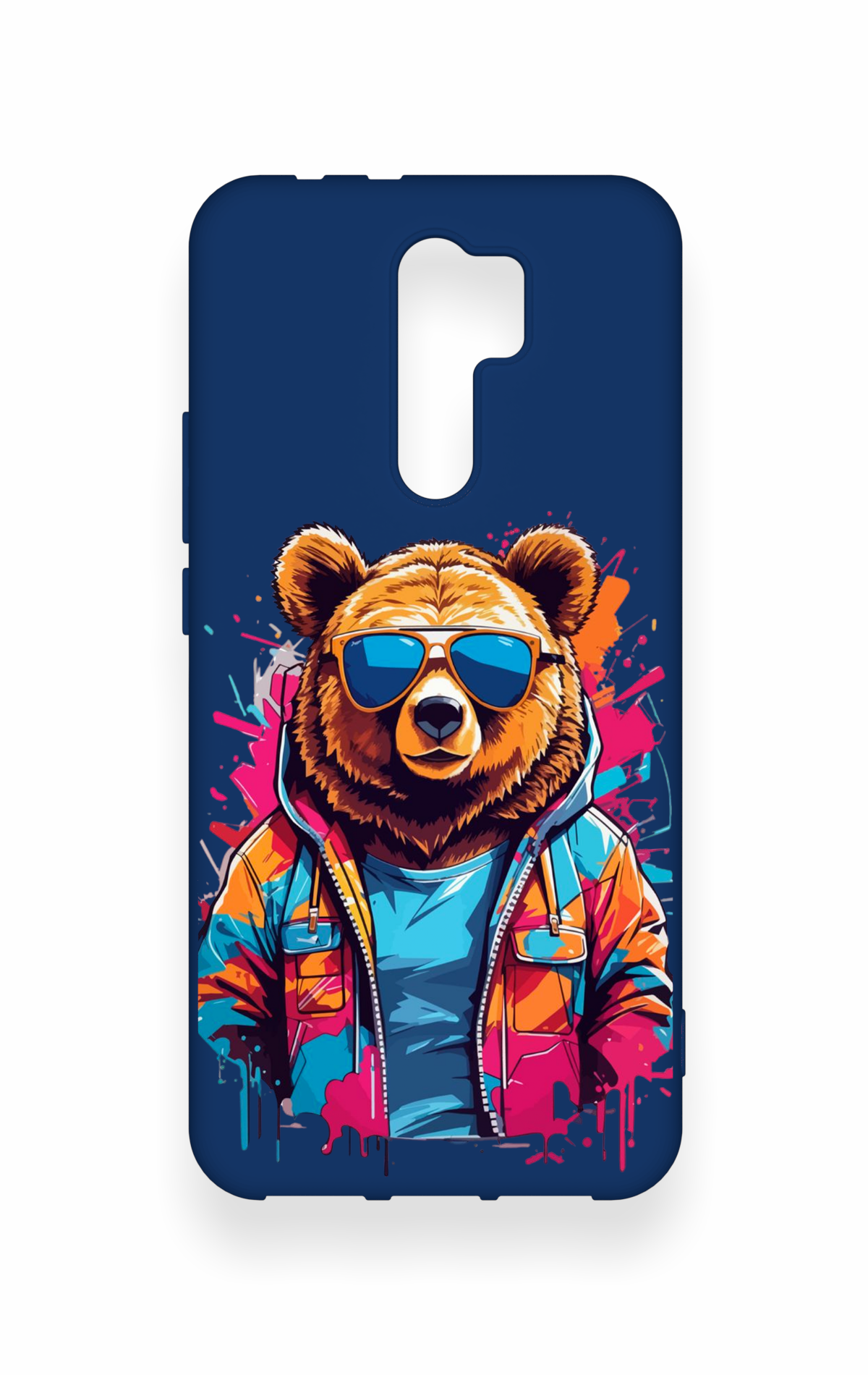 Redmi 9 Uyumlu Gözlüklü Ayı Desenli Silikon Kılıf