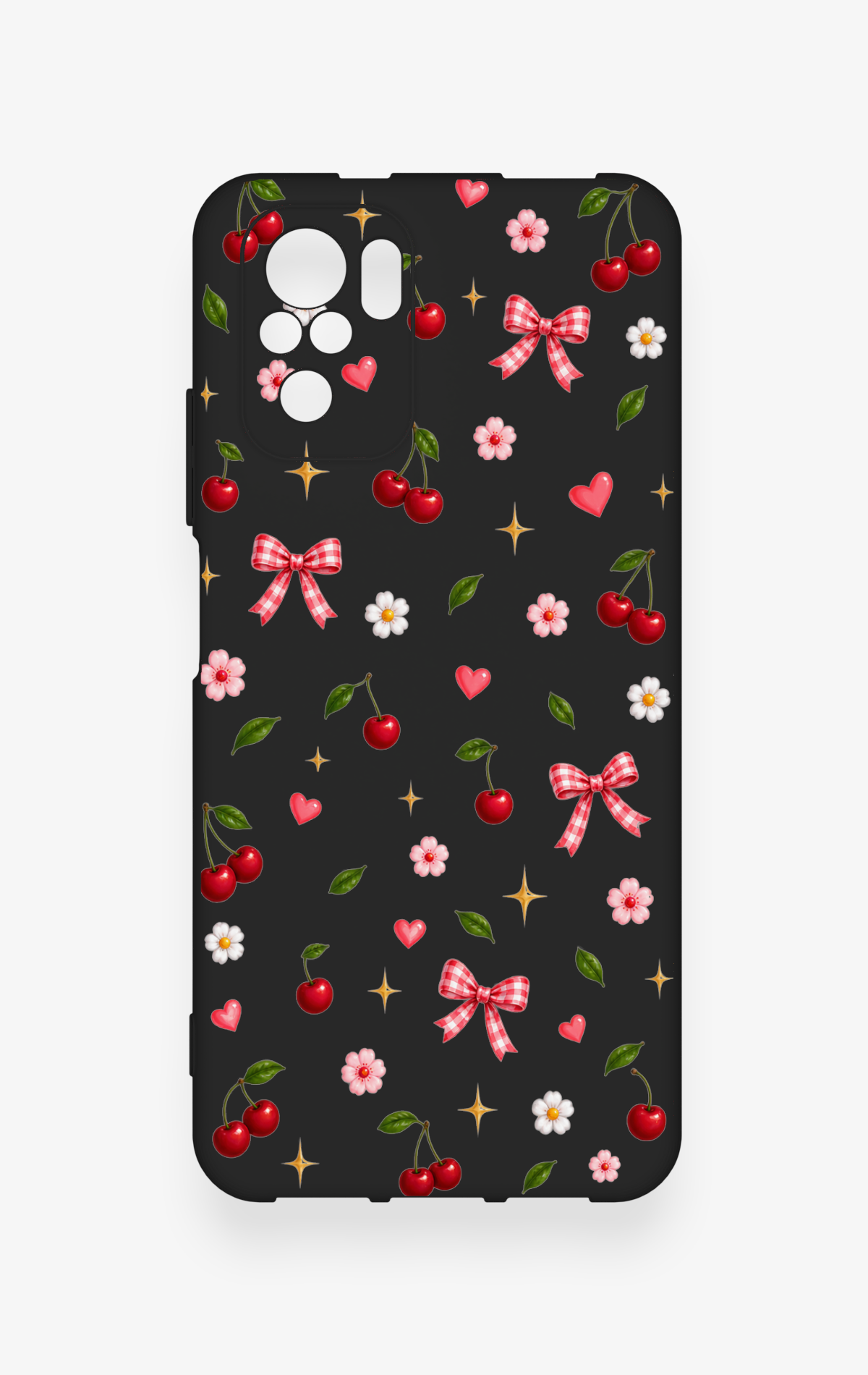 Redmi Note 10-10S Uyumlu Papatya Kiraz Fiyonk Desenli Silikon Kılıf