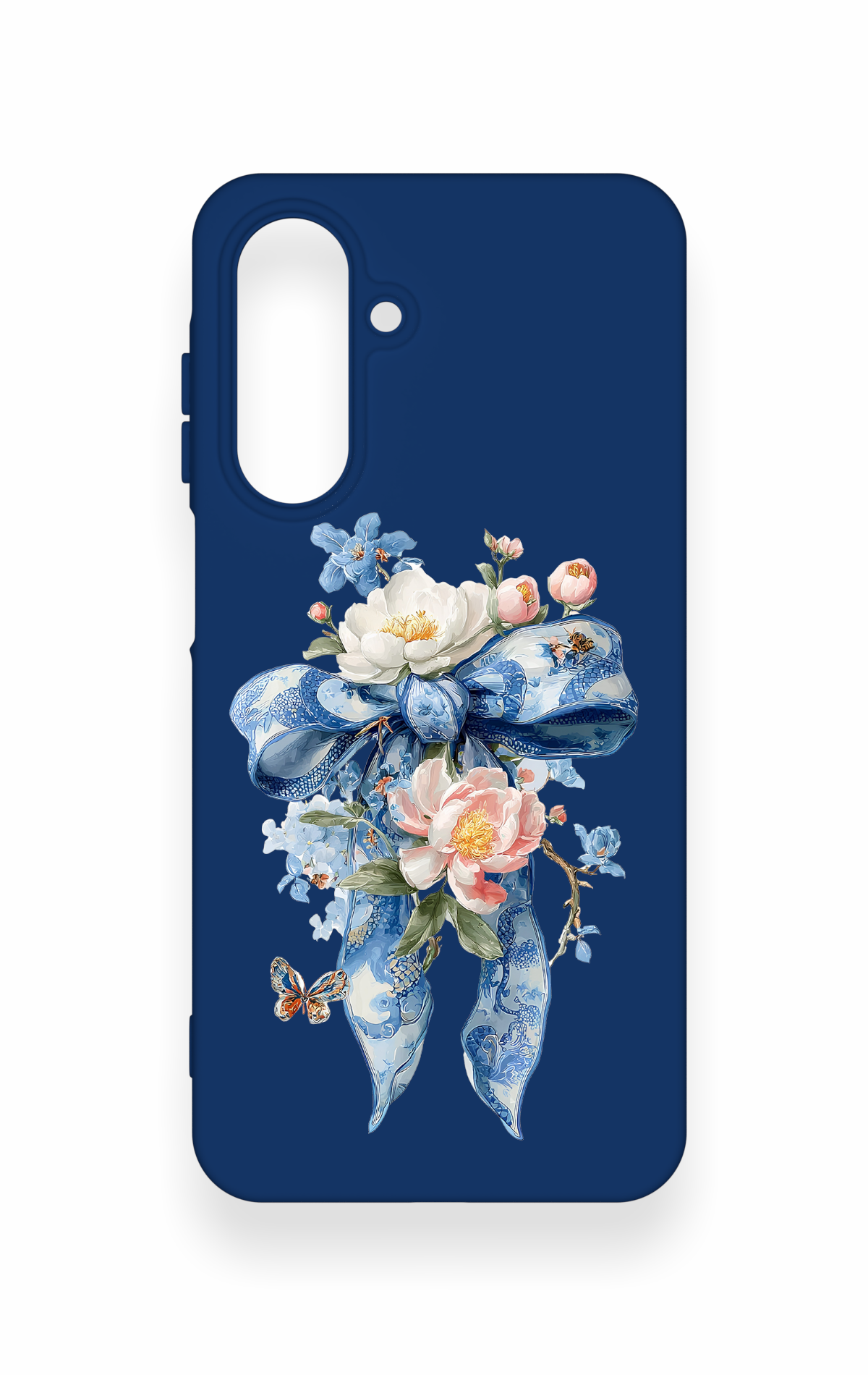 Samsung A26 Uyumlu Mavi Kurdeleli Çiçek Desenli Silikon Kılıf