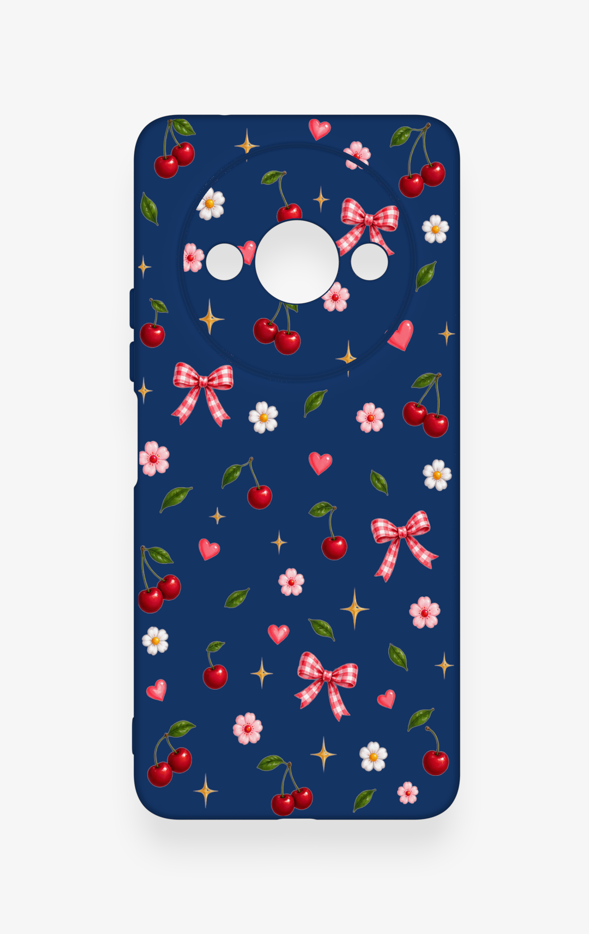 Redmi A3 Uyumlu Çiçek Kiraz Fiyonk Desenli Silikon Kılıf