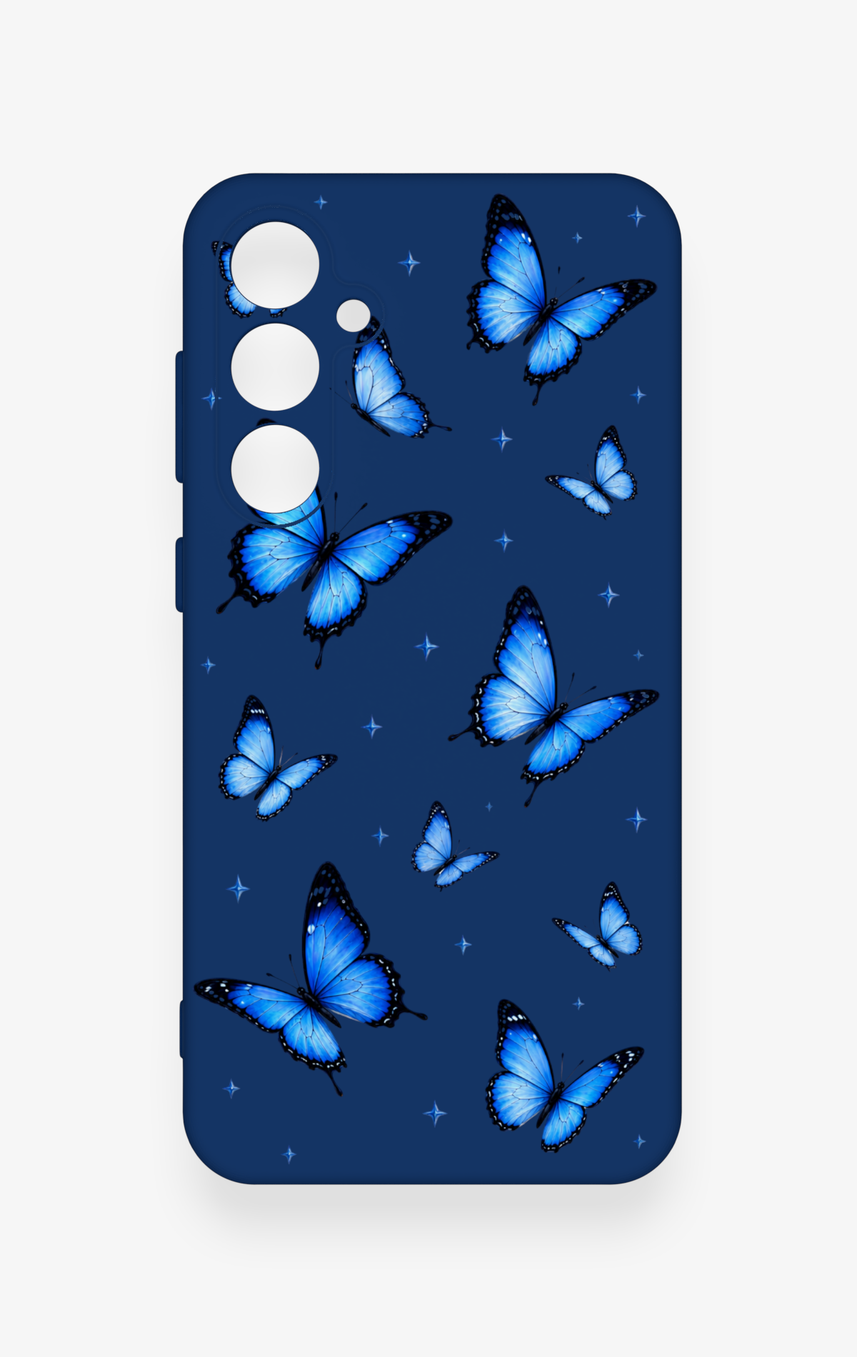 Samsung S23Fe Uyumlu Parlak Mavi Kelebek Desenli Silikon Kılıf