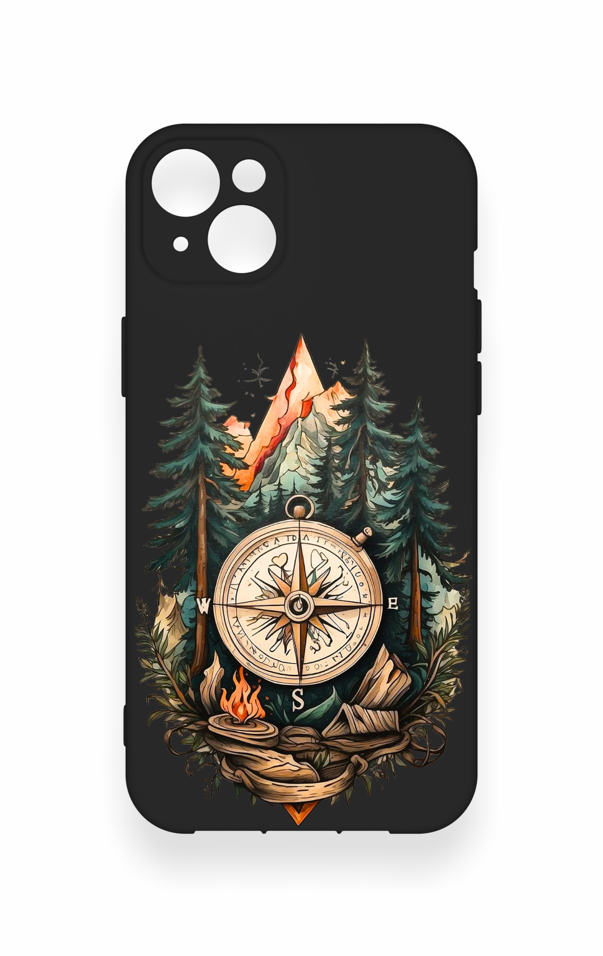 iPhone 14 Plus/15 Plus Uyumlu Pusula Orman Desenli Silikon Kılıf