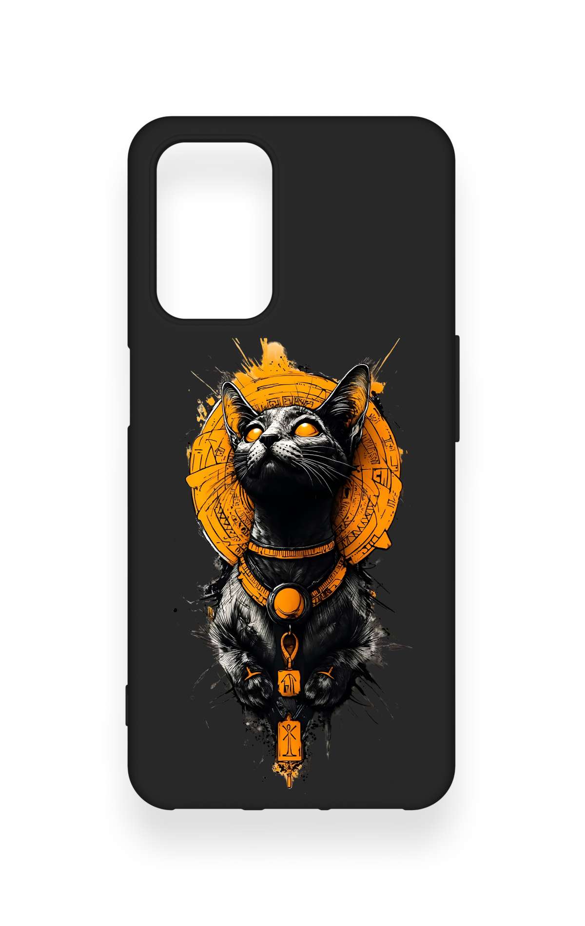 Oppo A54 Uyumlu Mısırlı Kedi Tanrısı Desenli Silikon Kılıf