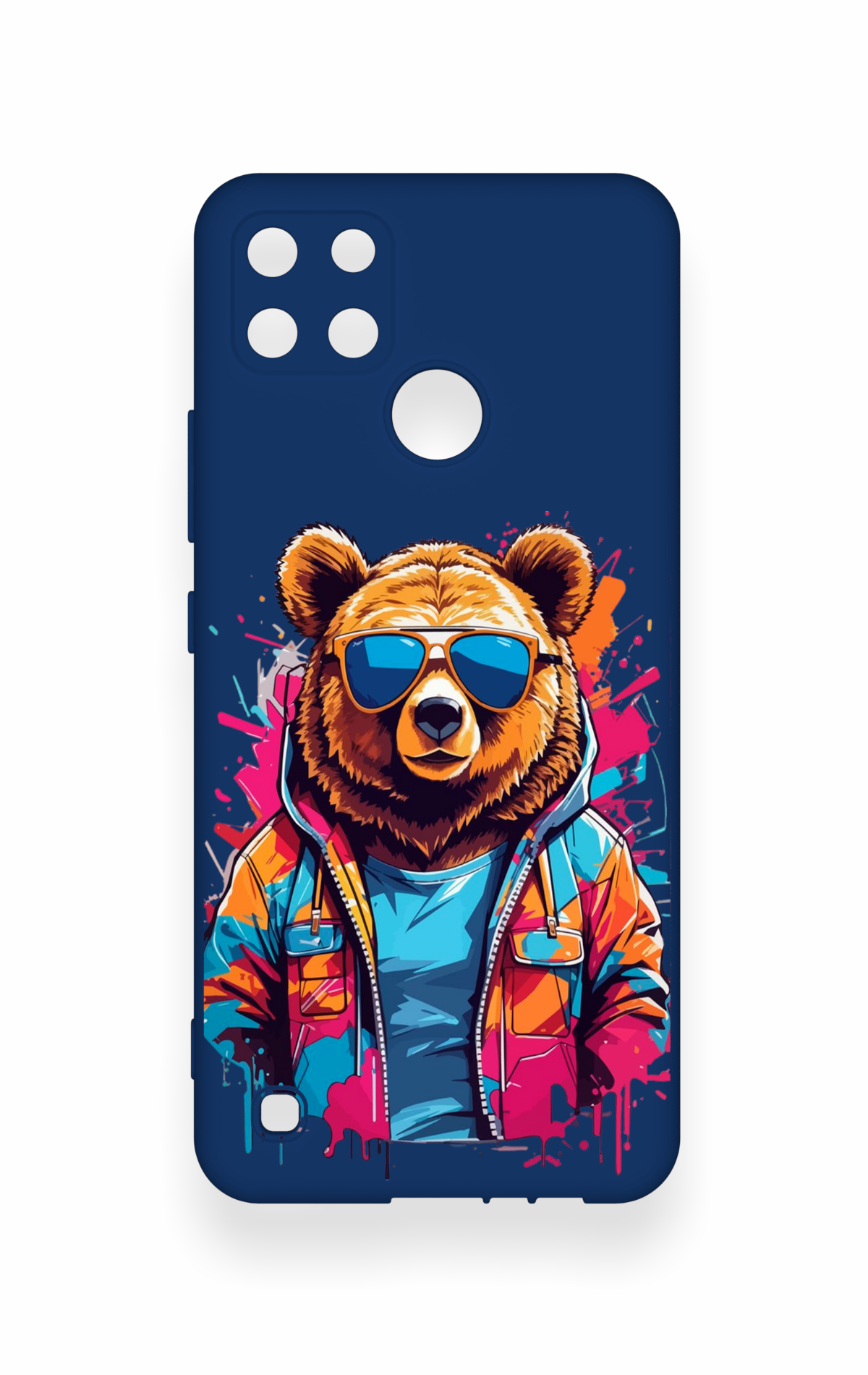 Realme C21Y Uyumlu Gözlüklü Ayı Desenli Silikon Kılıf