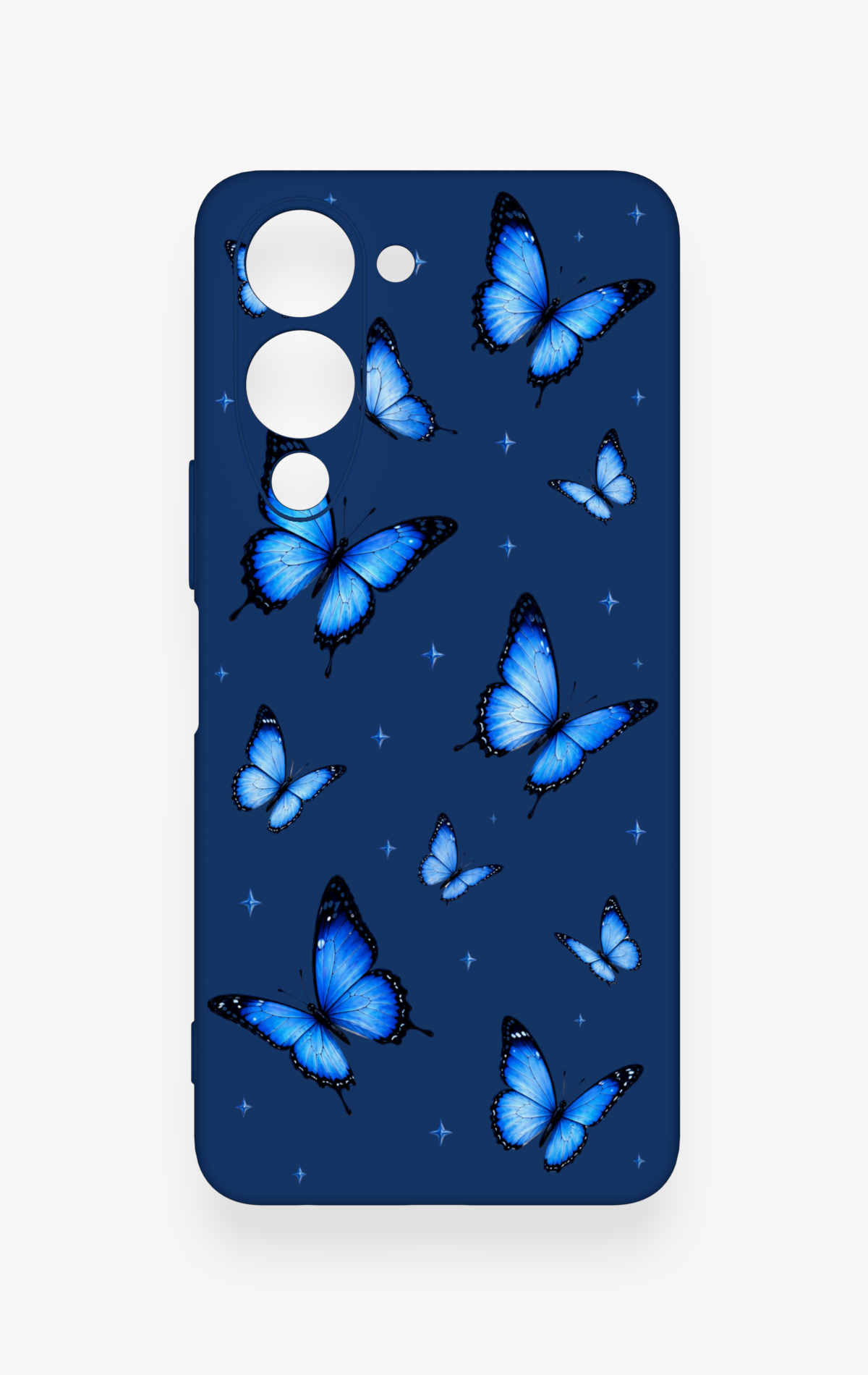 Vivo Y19 5G Uyumlu Parlak Mavi Kelebek Desenli Silikon Kılıf