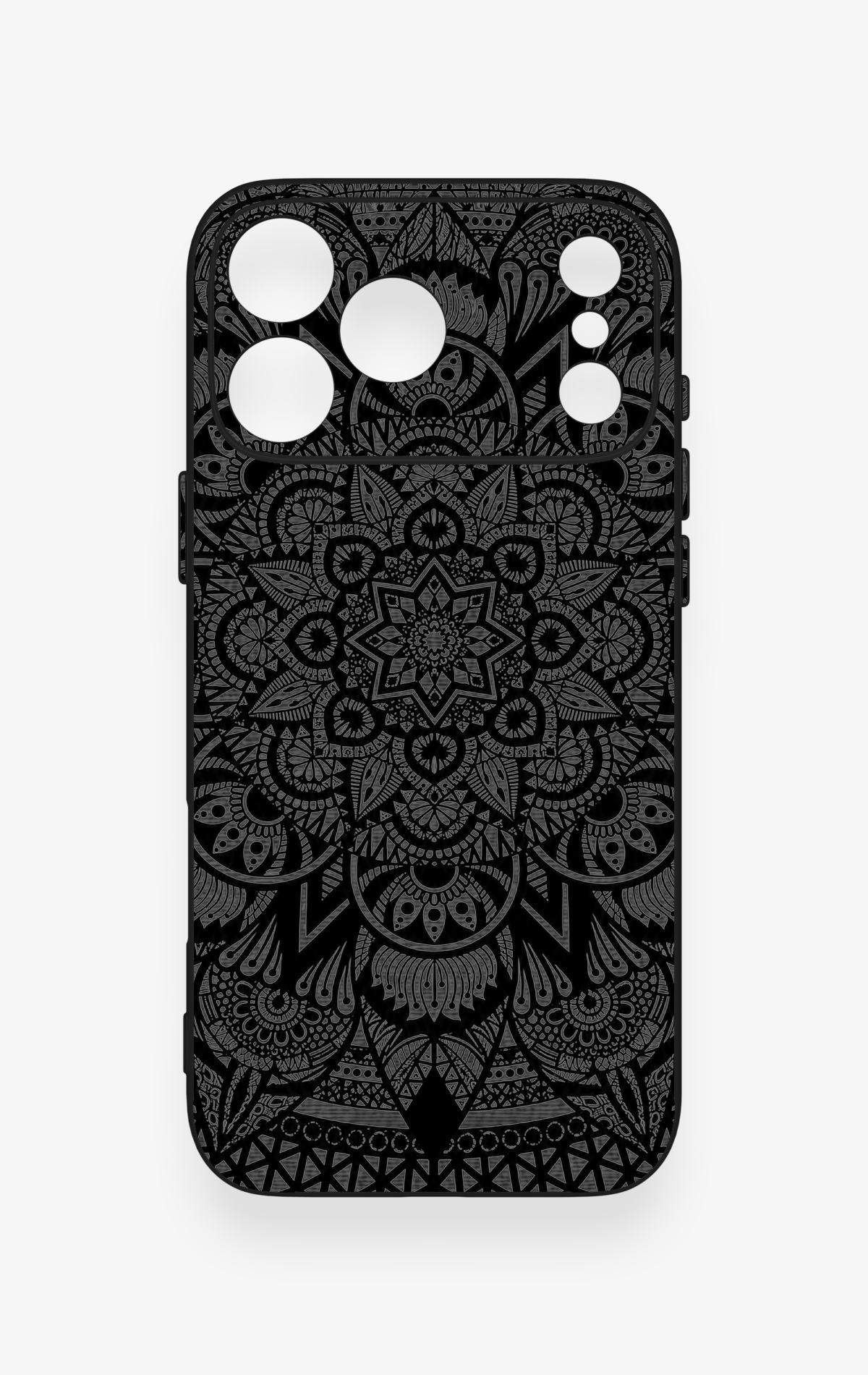 iPhone 17 Pro Max Uyumlu Siyah Beyaz Mandala Desenli Silikon Kılıf