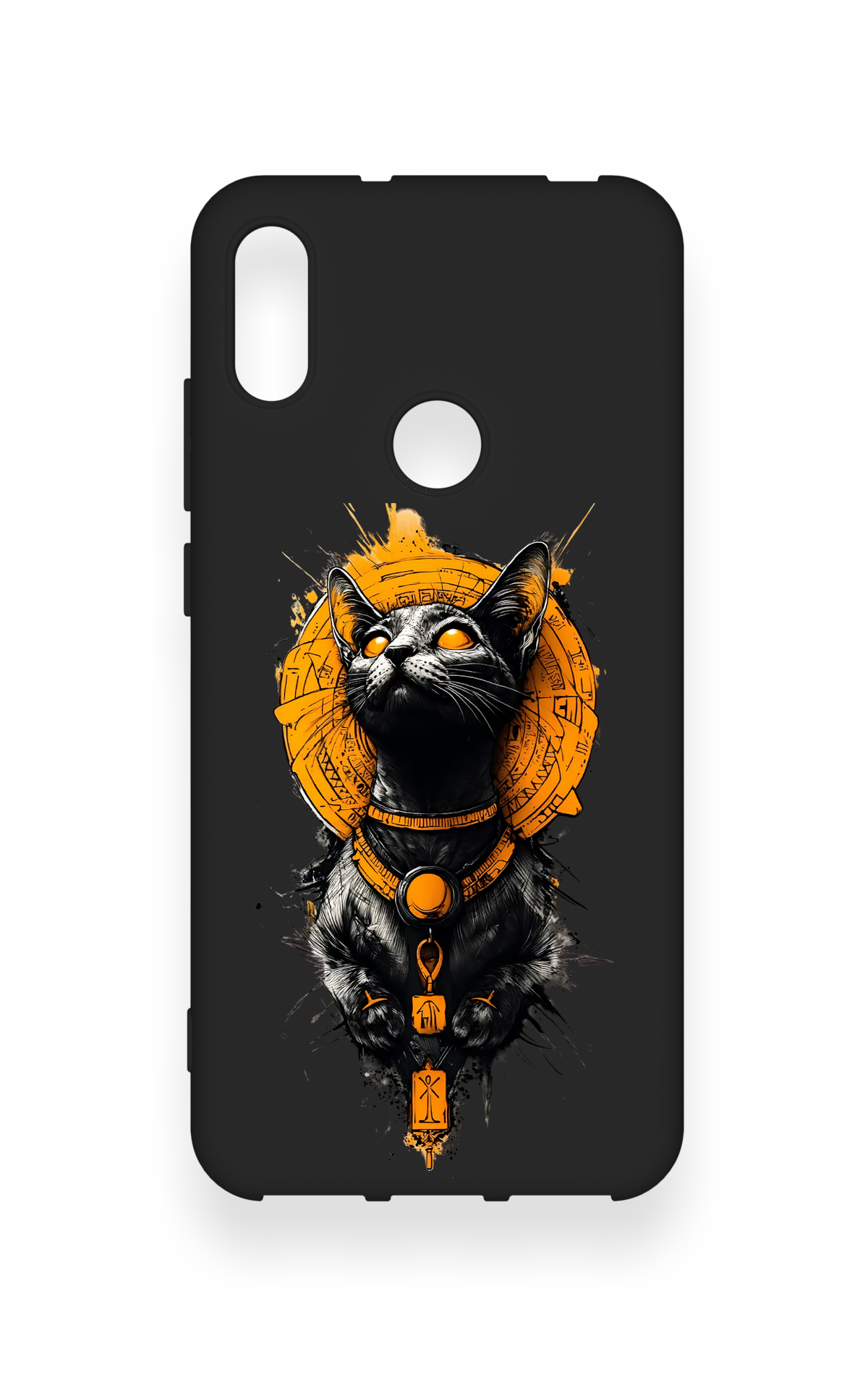 Huawei Y6 2019 Uyumlu Mısırlı Kedi Tanrısı Desenli Silikon Kılıf