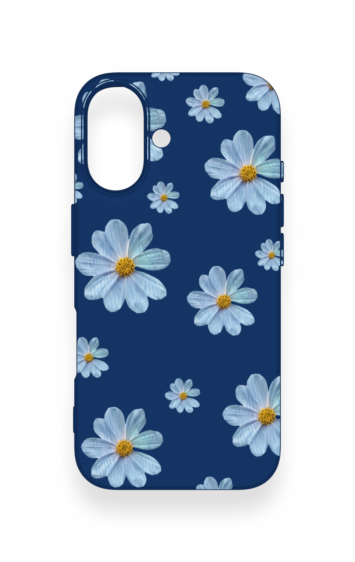 iPhone 16 Uyumlu Mavi Papatya Desenli Silikon Kılıf