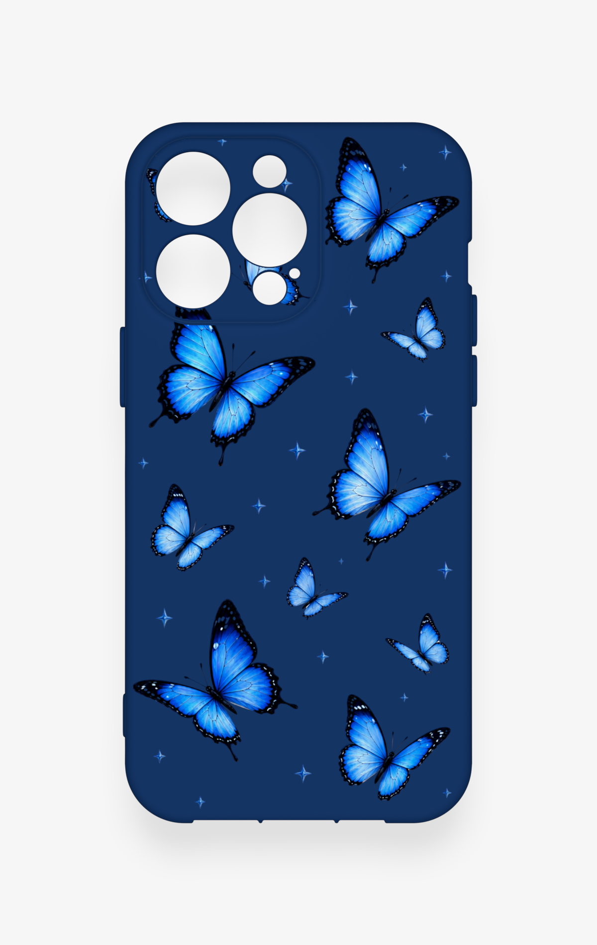 iPhone 13 Pro Max Uyumlu Parlak Mavi Kelebek Desenli Silikon Kılıf