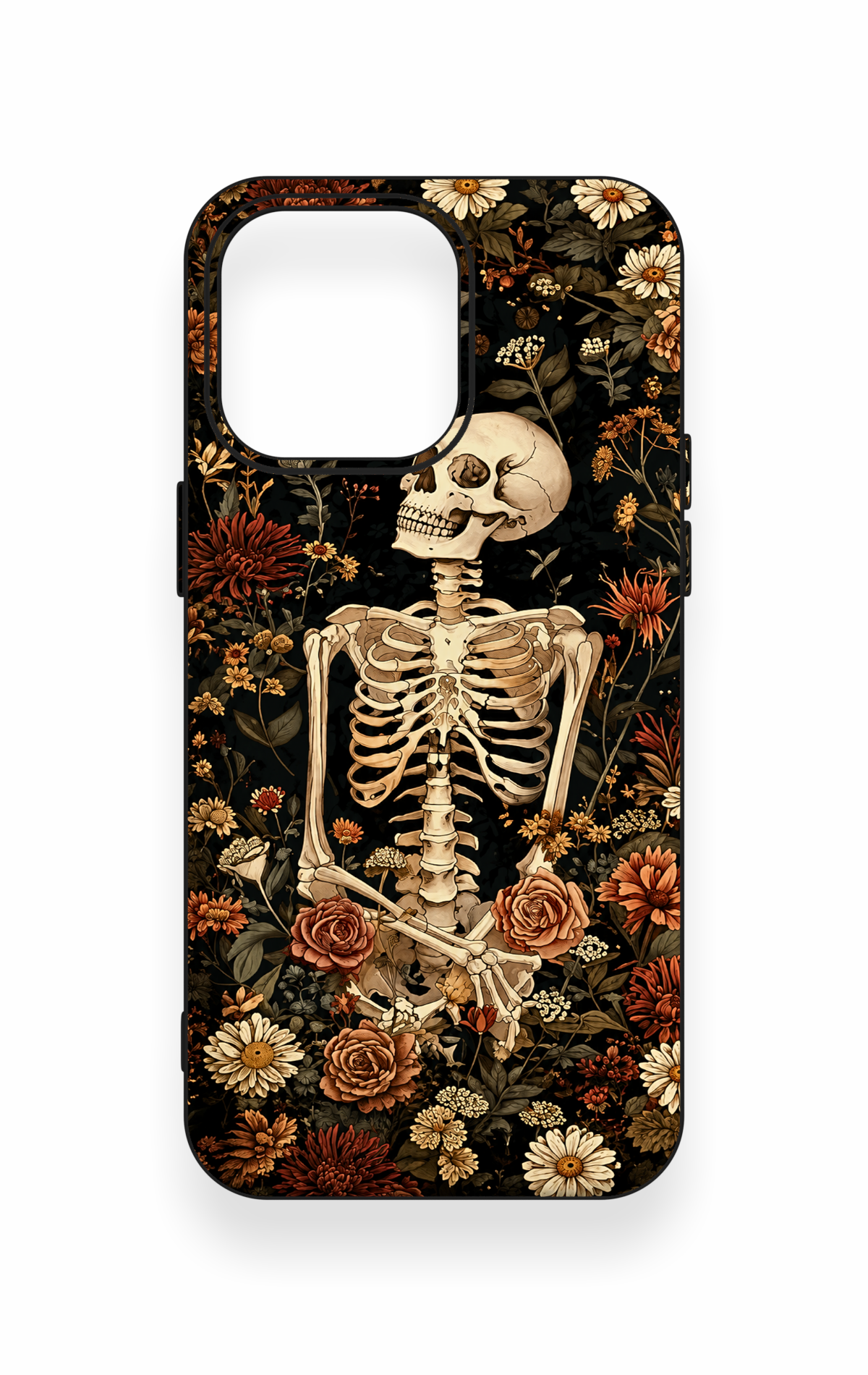 iPhone 15 Pro Max Uyumlu Çiçek İskelet Desenli Silikon Kılıf