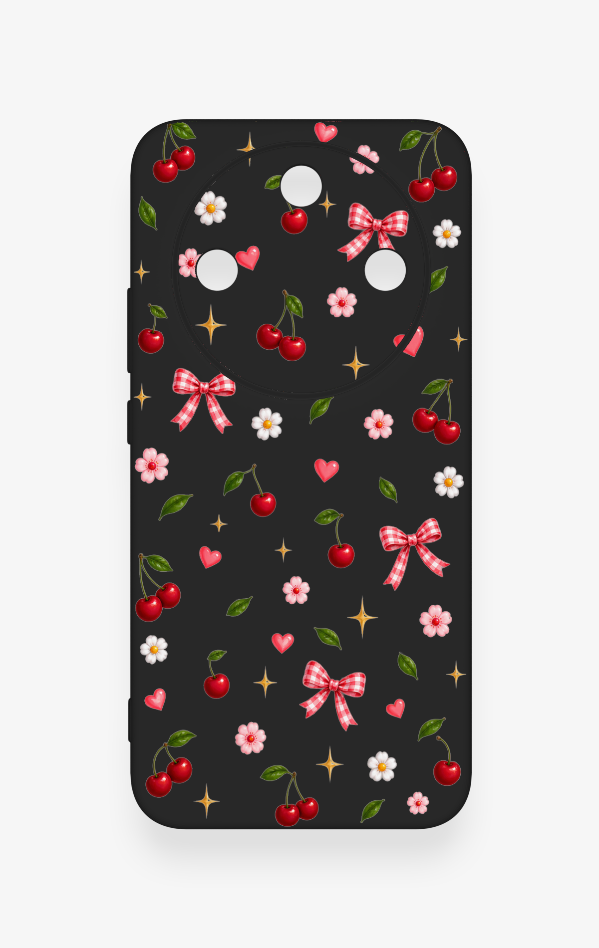 Honor Magic 8 Lite Uyumlu Papatya Kiraz Fiyonk Desenli Silikon Kılıf