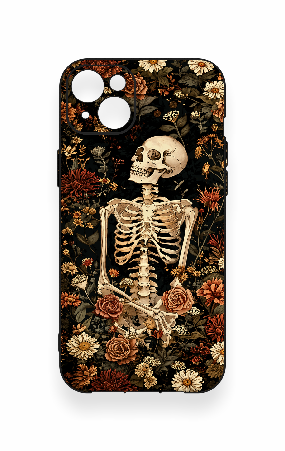 iPhone 14 Plus/15 Plus Uyumlu Çiçek İskelet Desenli Silikon Kılıf