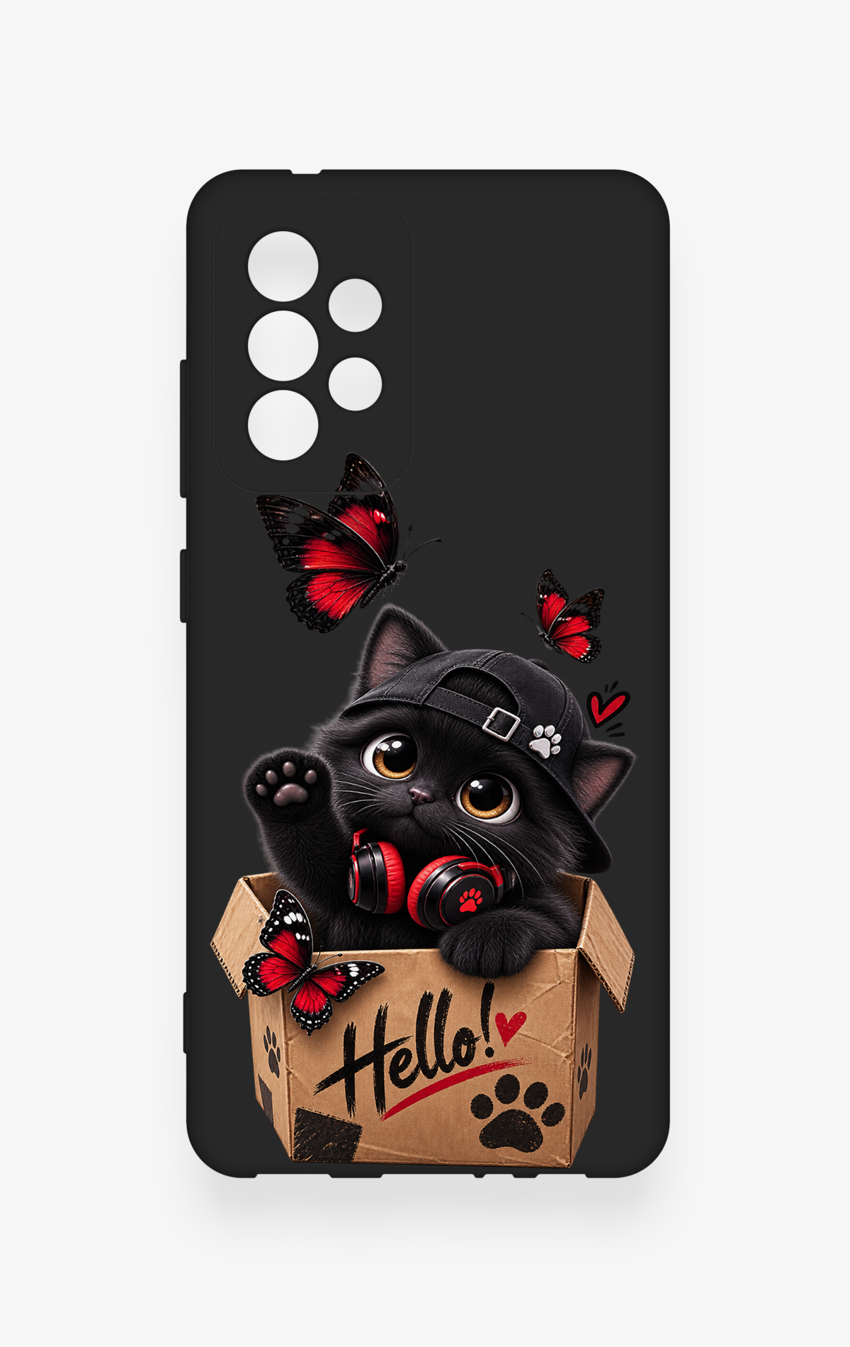 Samsung A52 Uyumlu Hello Cat Desenli Silikon Kılıf