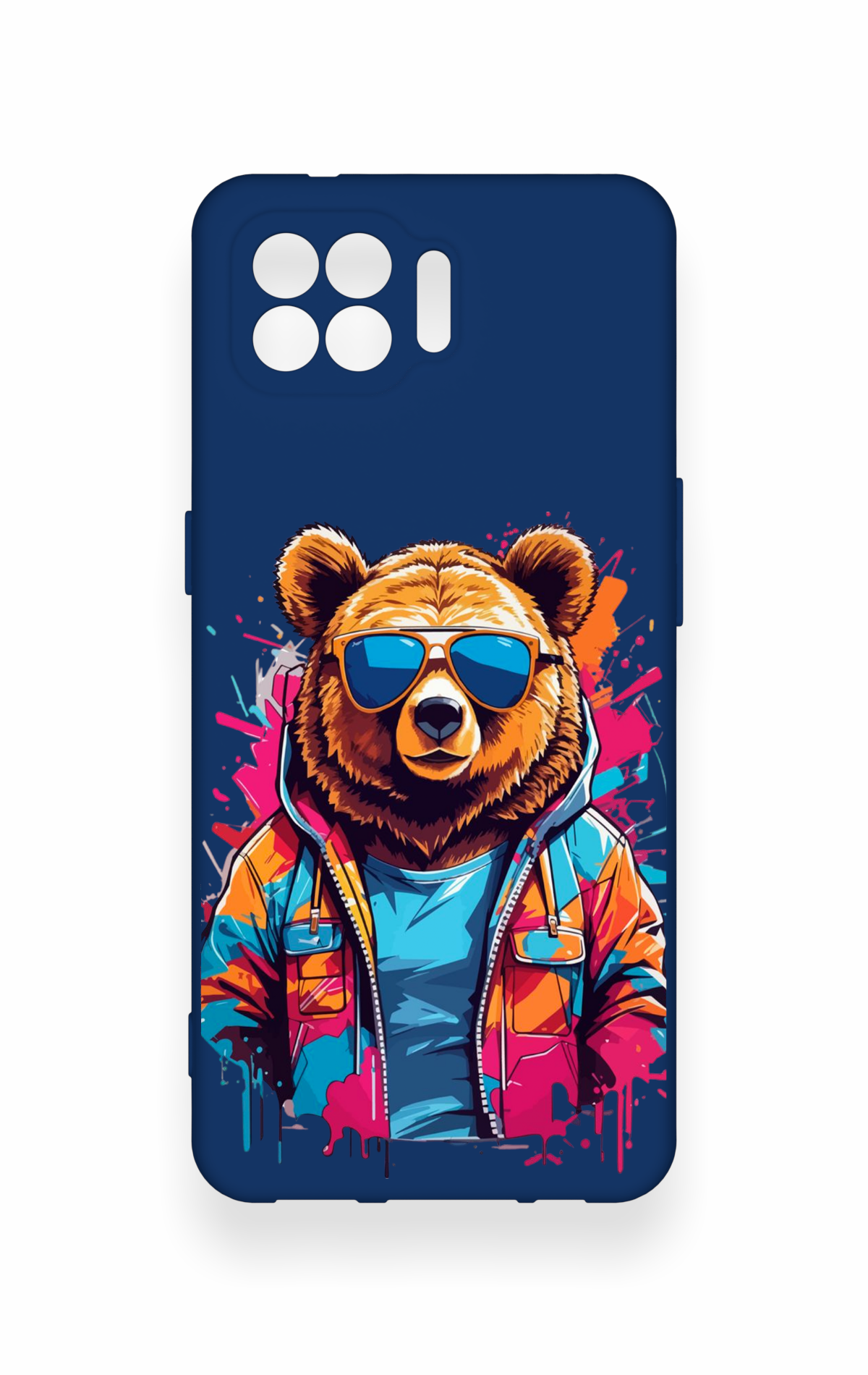 Oppo Reno 4 Lite Uyumlu Gözlüklü Ayı Desenli Silikon Kılıf