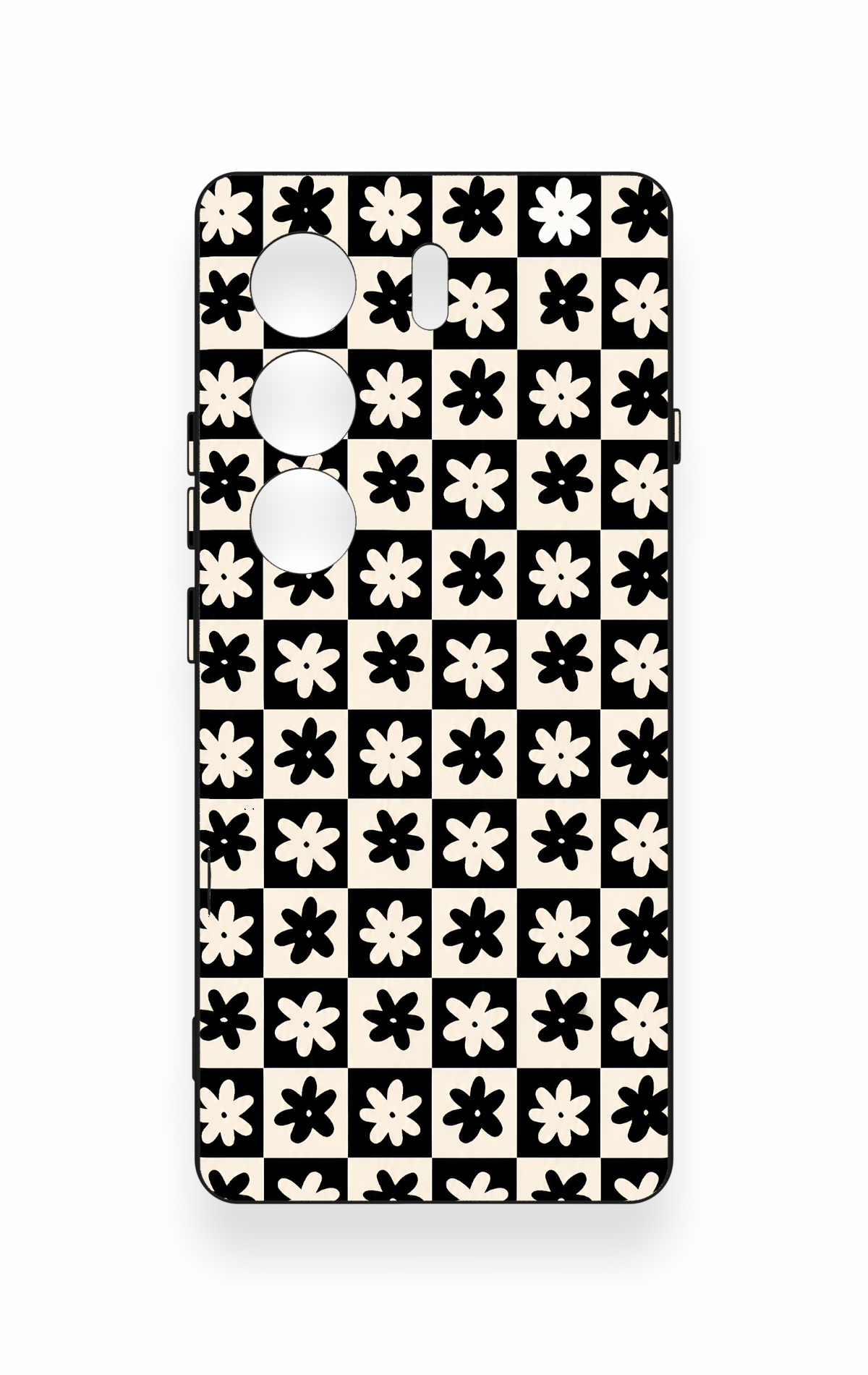 Tecno Camon 40 4G Uyumlu Çiçek Motifli Dama Desenli Silikon Kılıf