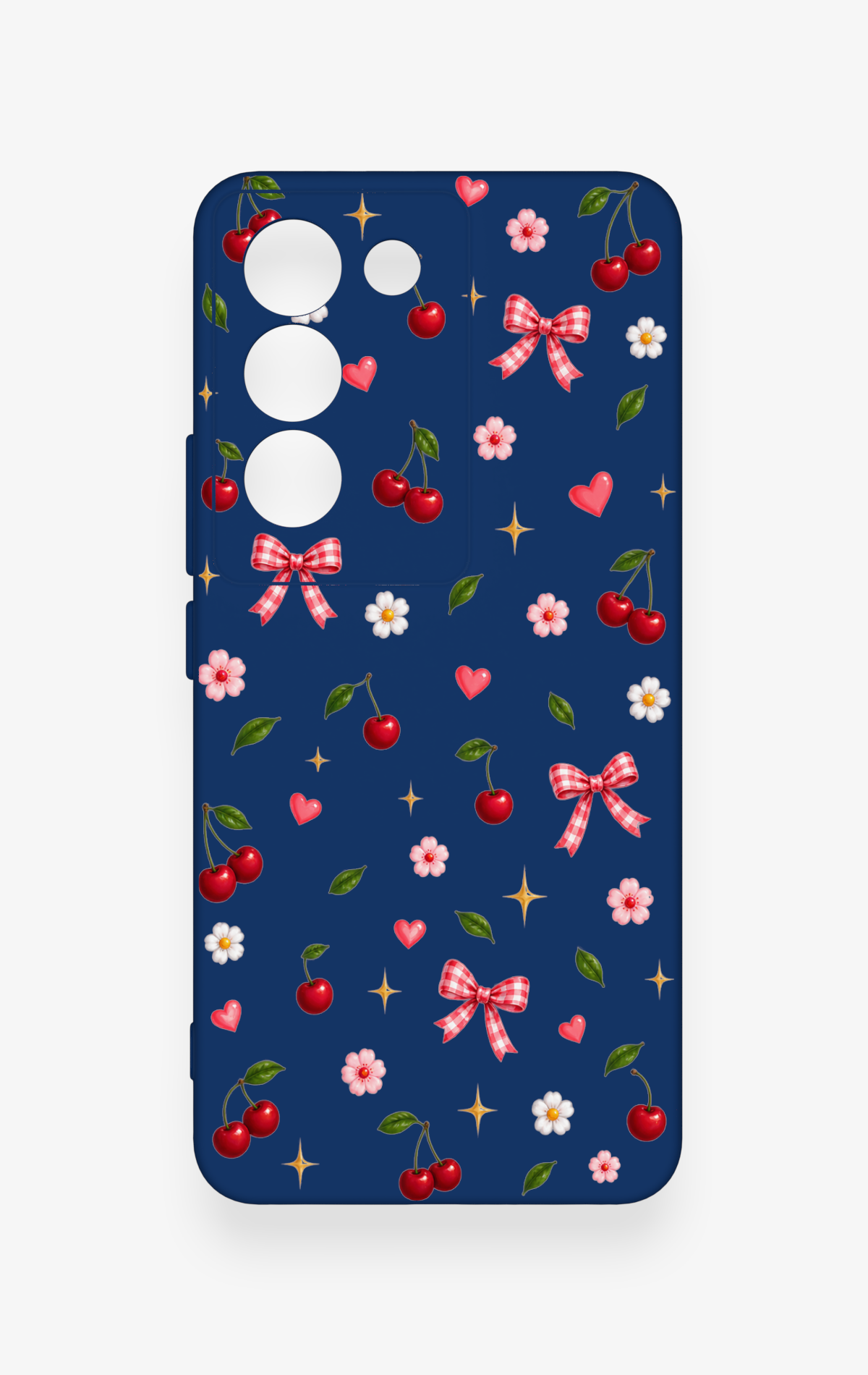 Vivo V30 Lite Uyumlu Çiçek Kiraz Fiyonk Desenli Silikon Kılıf